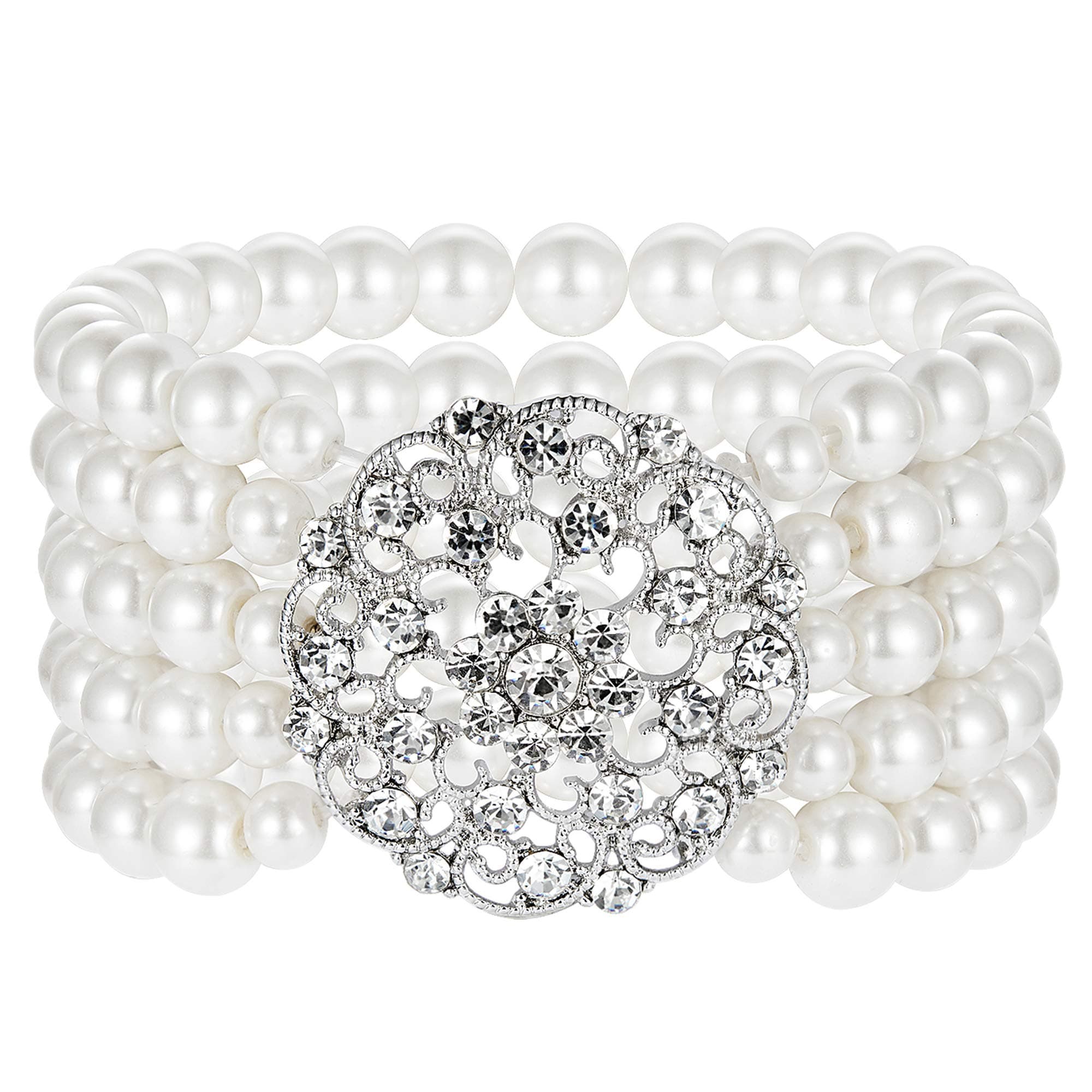 BABEYOND1920s Flapper Imitation Pearl Bracelet Great Gatsby Elastic Pearl Bracelet Roaring 20s Accessories Jewelry 5 Rows