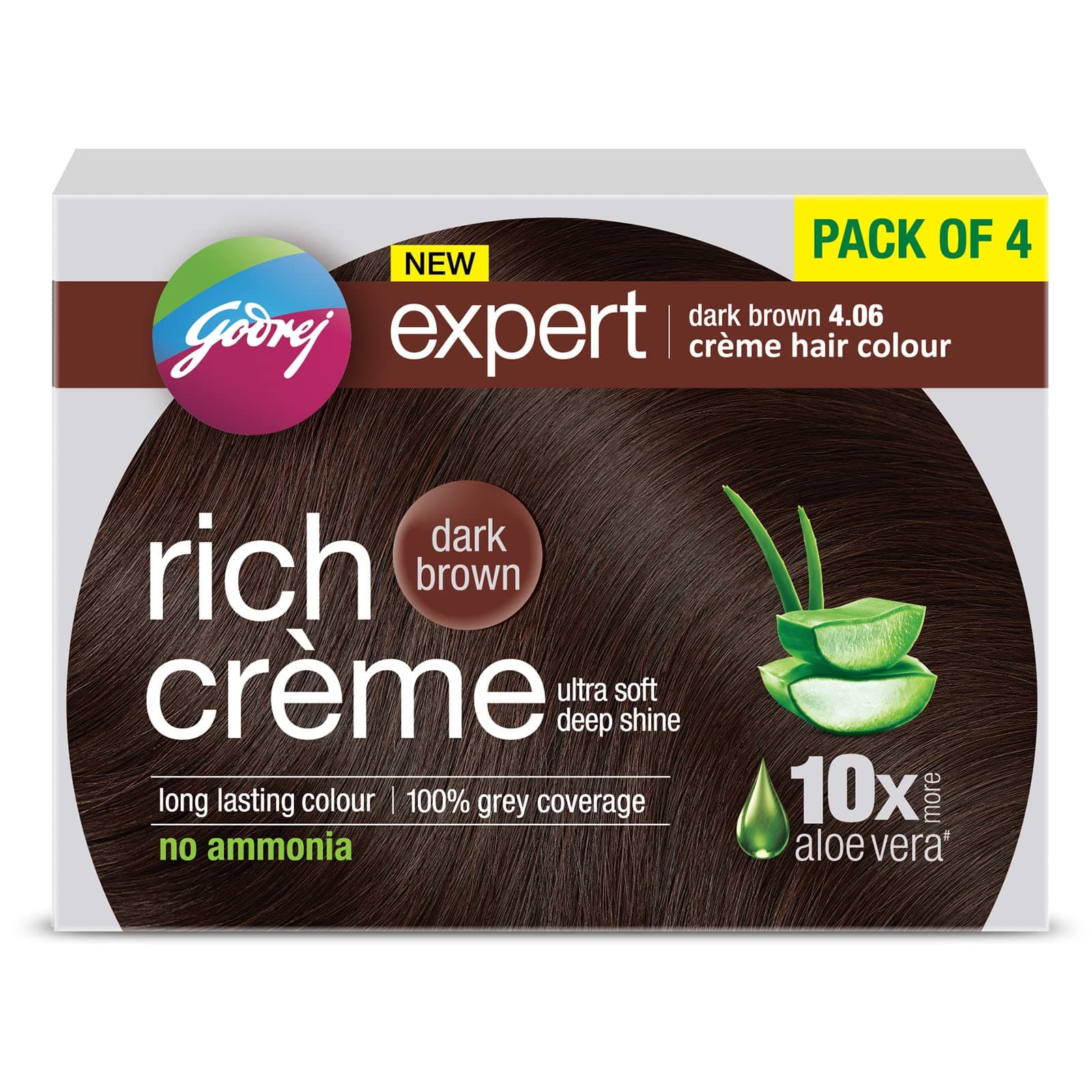 Godrej Expert Rich Crème Hair Colour Shade 4.06 DARK BROWN, Pack of 4