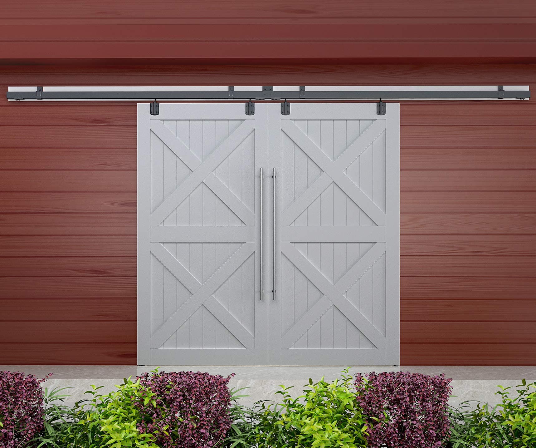 DIYHD10FT Exterior Box Track Double Sliding Barn Door Hardware,Heavy Duty Wall Mount Kit,MAX Load 300lbs,Fit 2 X 30in Door(Hareware Only,No Door)