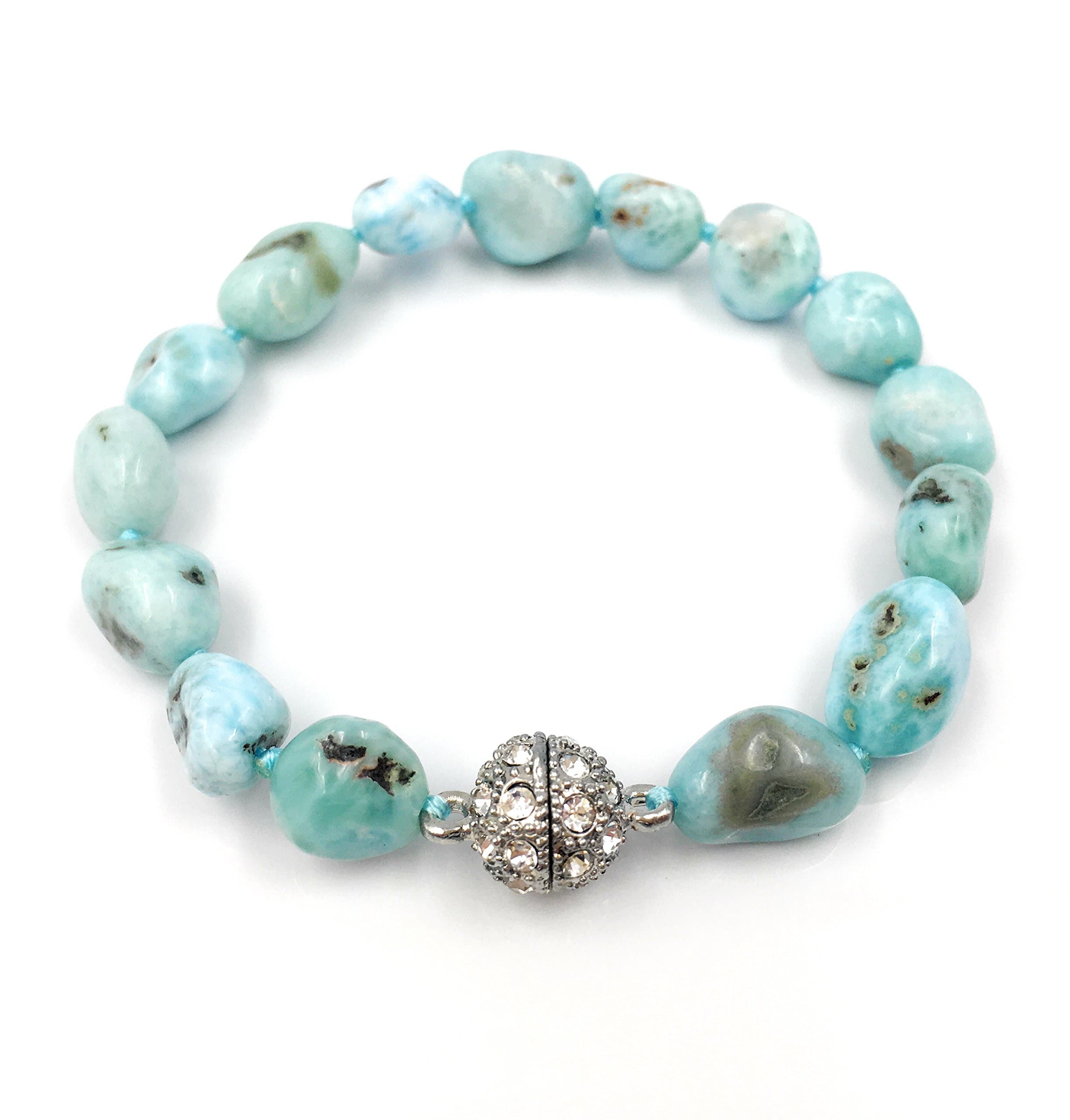 Natural Stone Larimar Bracelet Crystal Magnet Clasp 7.5"