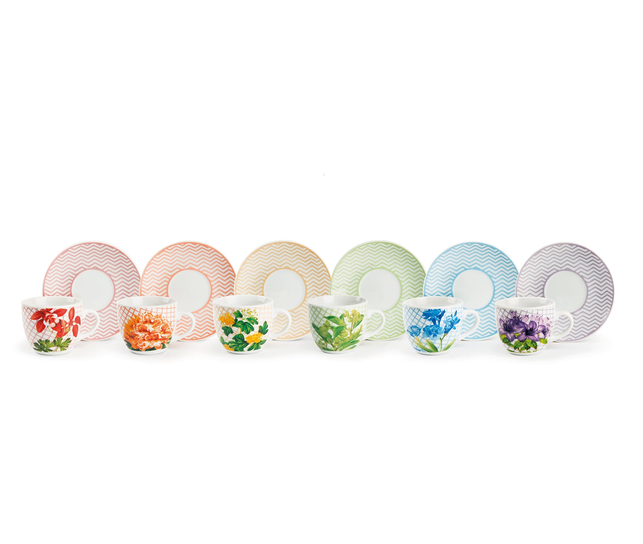 ExcelsaFloral Set of Coffee Cups with Saucers, Multi-Colour