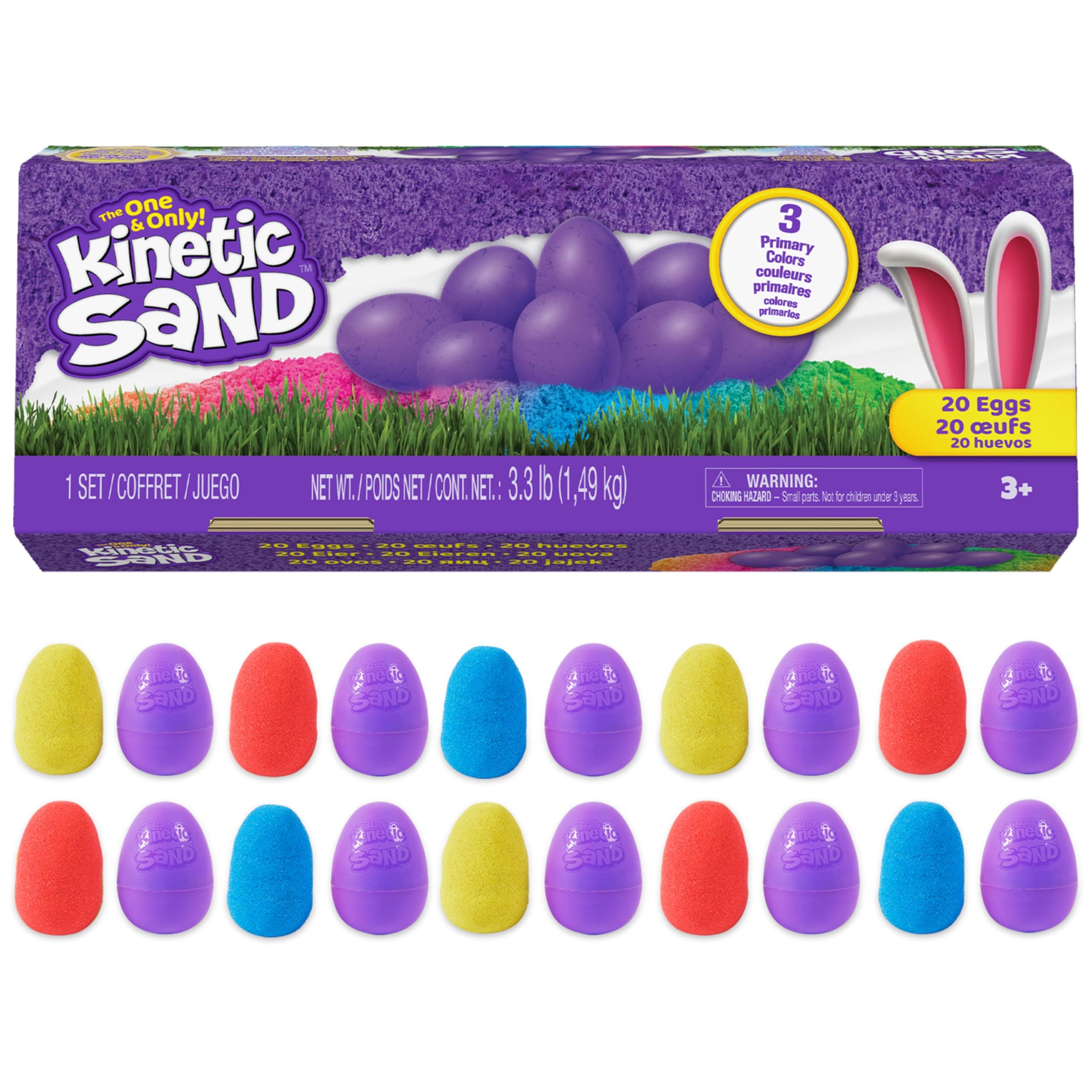 Kinetic Sand, 20-Pack Eggs with Red, Yellow, and Blue Play Sand, Easter Basket Stuffers, Goodie Bag Toys & Sensory Toys for Kids Ages 3+