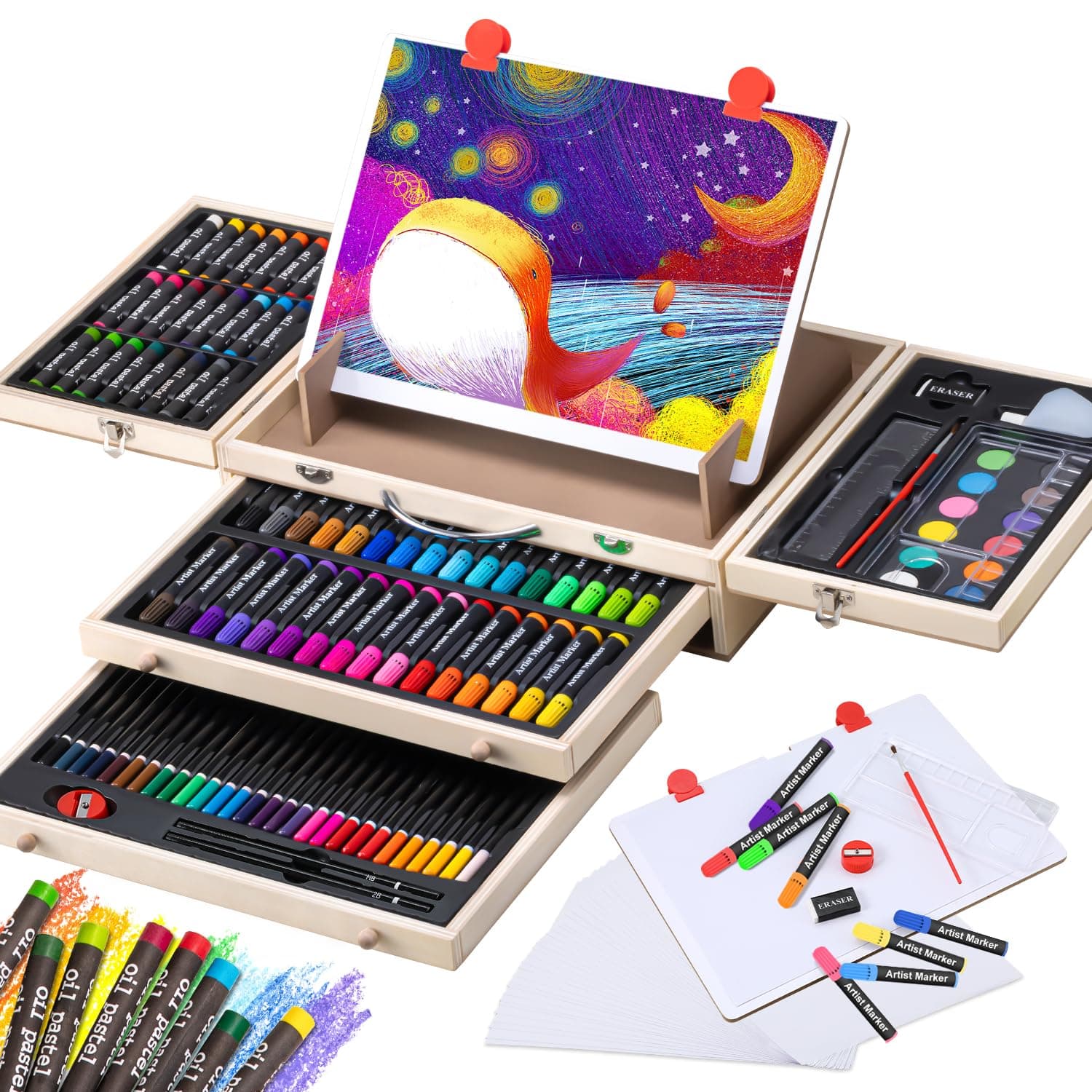 Art Supplies, Wooden Art Set Crafts Kit with Drawing Easel, Deluxe Kids Art S...