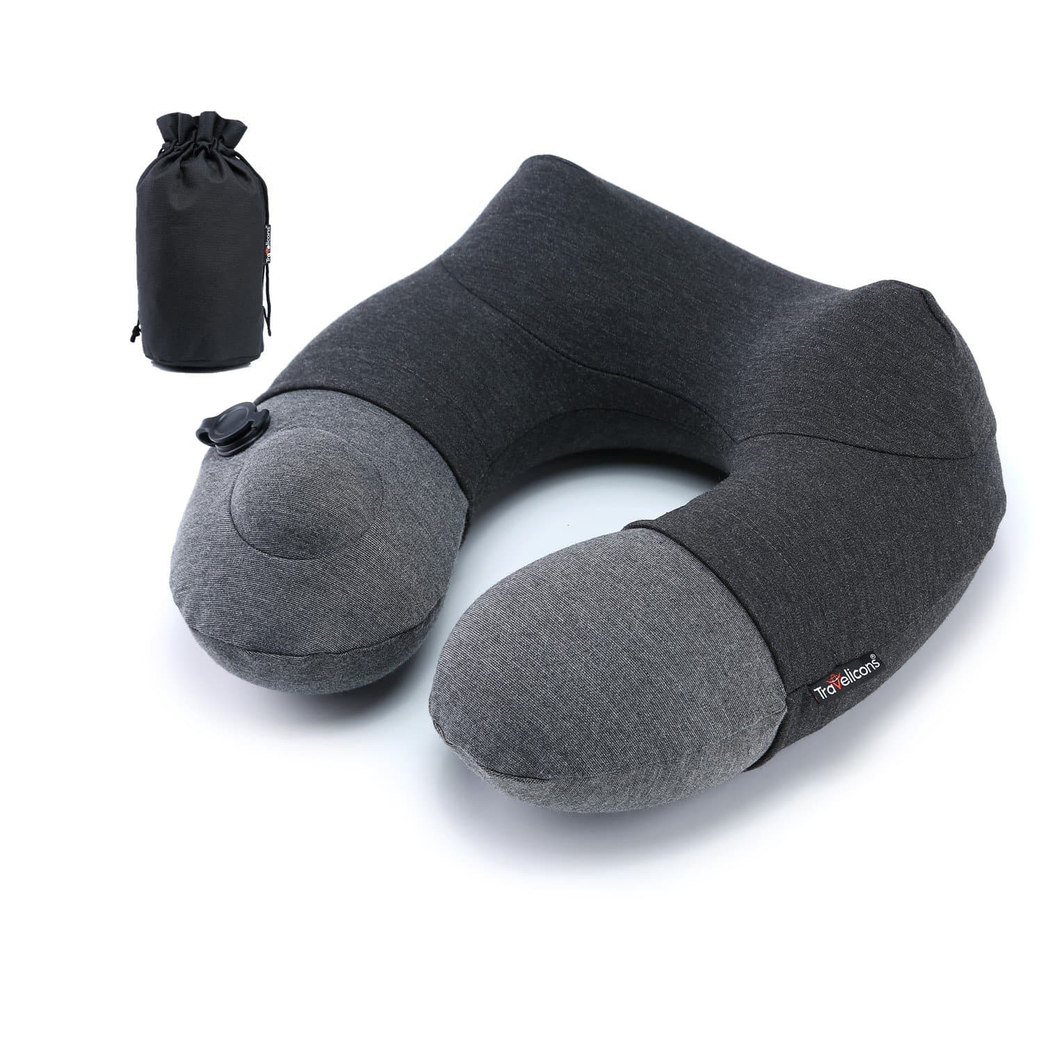 Inflatable Travel Neck Pillow with Storage Bag for Traveling Office or Home Using Automatic Inflation/Deflation Grey