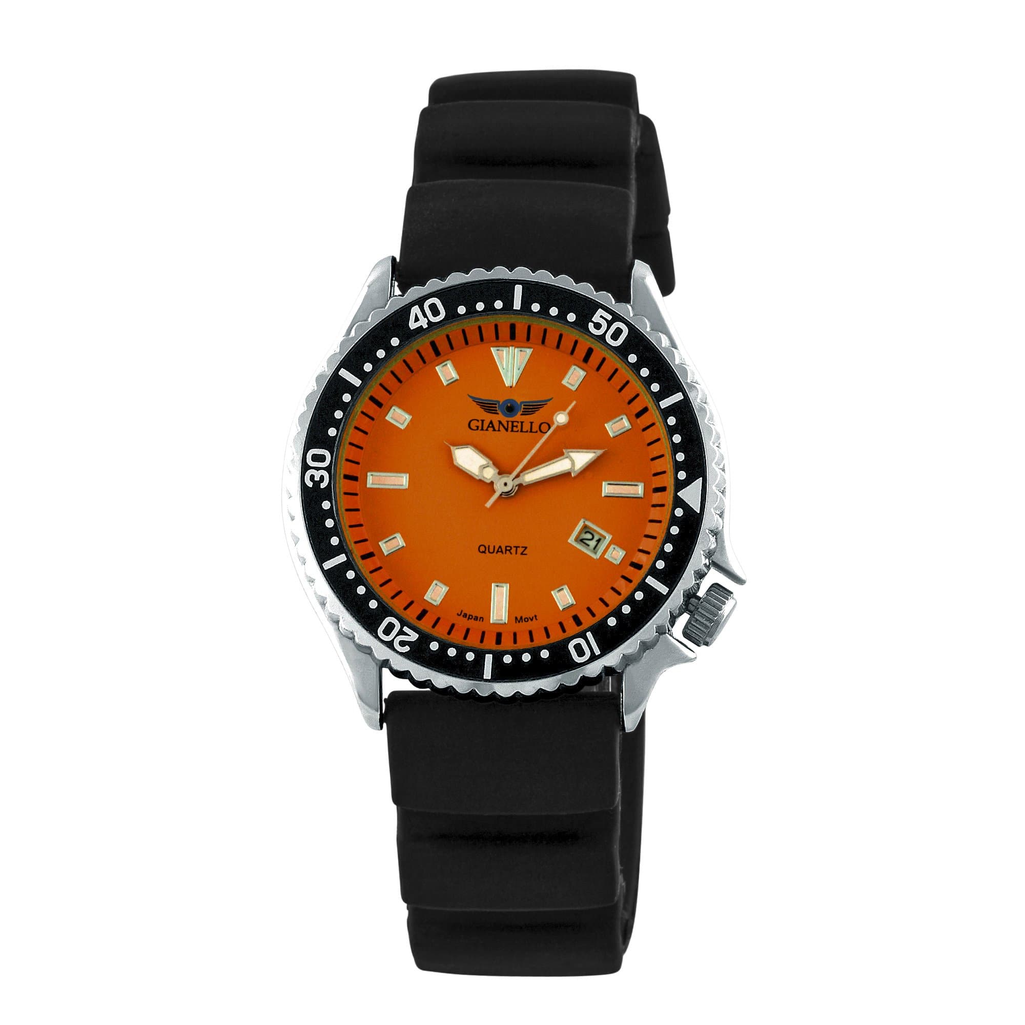 Gianello Men's Rubber Strap Diver's Watch with Date Display, Orange