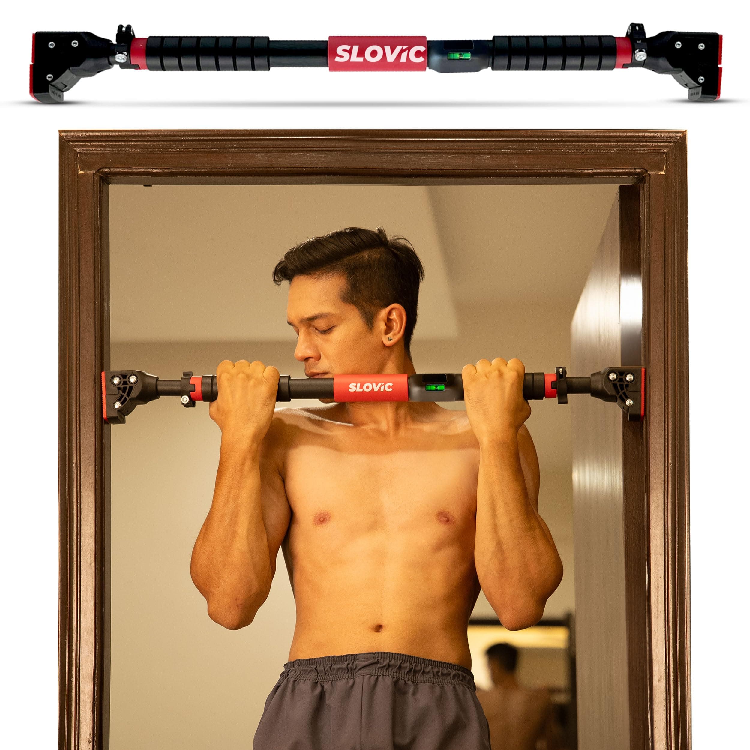 - Slovic Door Pull Up Bar For Home Workout [200 Kg Load Capacity]|No Screw Pull Up Bar Stand With Anti-Skid Grip [Length 72-110 CM]| Gym Equipment For Home Workout|Pull-Ups Bar Wall Mounted For Height