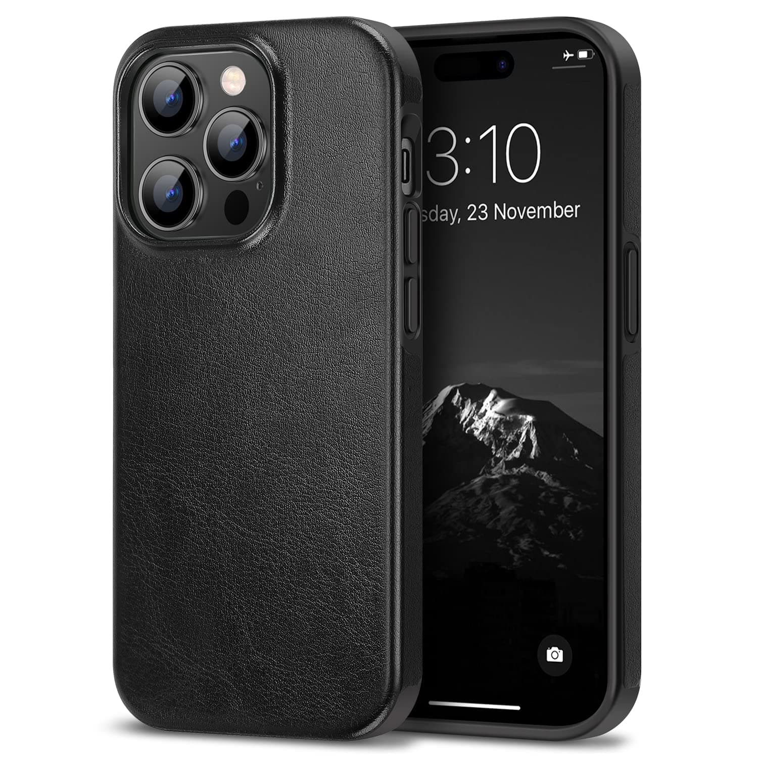 TENDLIN Compatible with iPhone 14 Pro Max Case Premium Leather TPU Hybrid Case (Black)