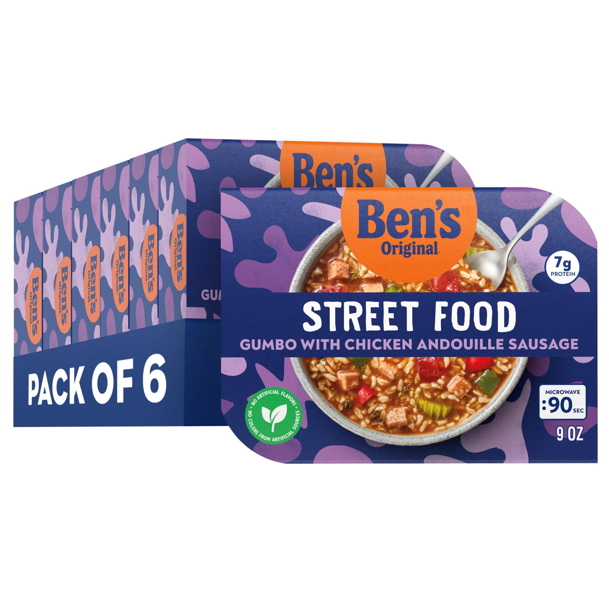 BEN'S ORIGINAL Street Food Gumbo with Chicken Andouille Sausage, Prepared Entrée, Microwavable Heat-&-Eat Bowl in 90 Seconds, 9 oz​ (Pack of 6)