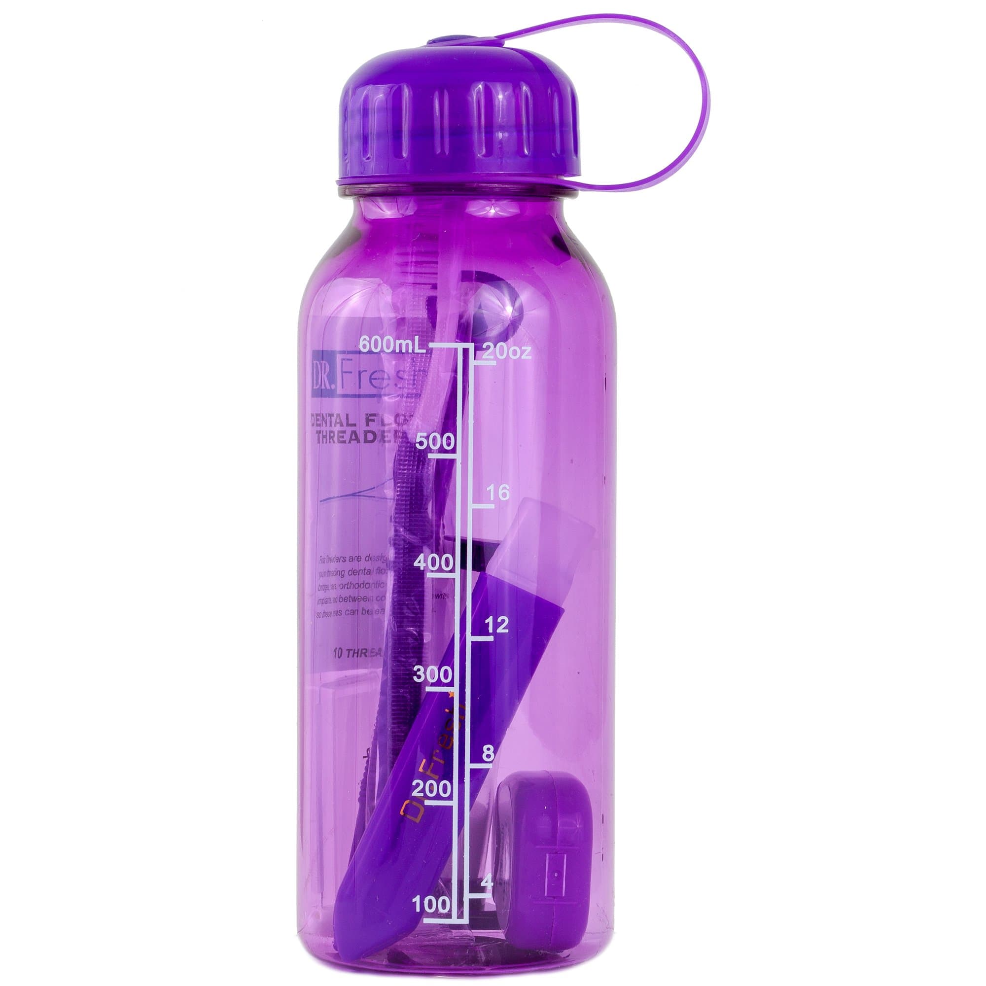 Dental Travel Kit; Toothbrush, Orthodontic Floss, 2 Minute Timer, Folding Toothbrush, Mirror, Proxy Brush & Case, Mint Wax For Braces, Floss Threaders, Water Bottle | Flight Road Trip Camping (purple)