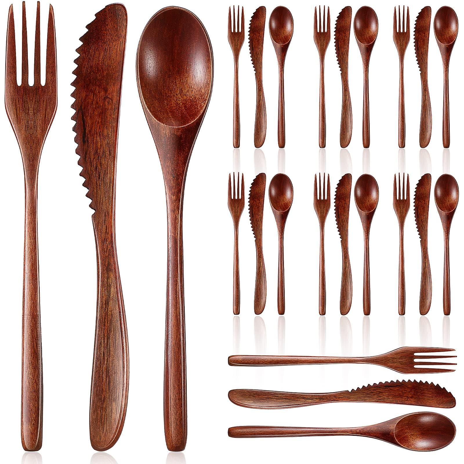 Geiserailie 24 Pcs Wooden Utensils for Eating Wooden Spoon Fork Knife Cutlery Set Kitchen Wood Dinner Flatware Tableware Set Includes Spoon, Fork, Knife