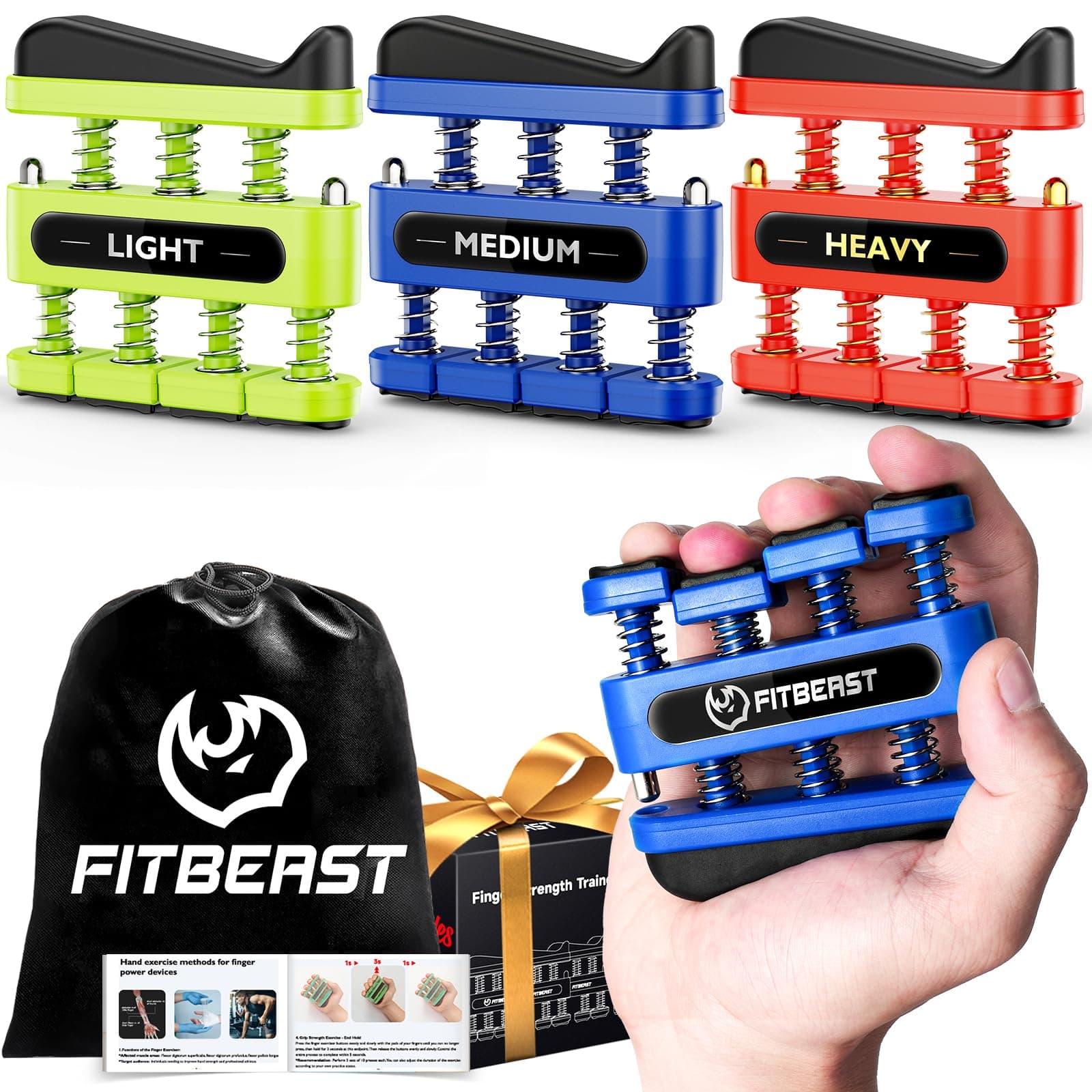 FitBeast Finger Strengthener, Finger Exerciser, Hand Exerciser for Improve Dexterity and Strength in Fingers, Hands, Forearms– Grip Strength Trainer for Musicians, Climbers, and Therapy