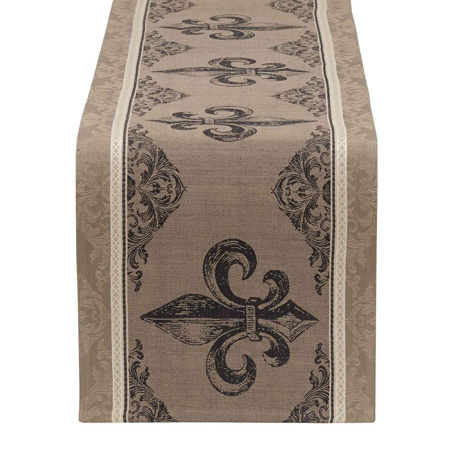 French Style Tabletop Kitchen Collection, Table Runner, 14x72, Fleur de Lis Stripe