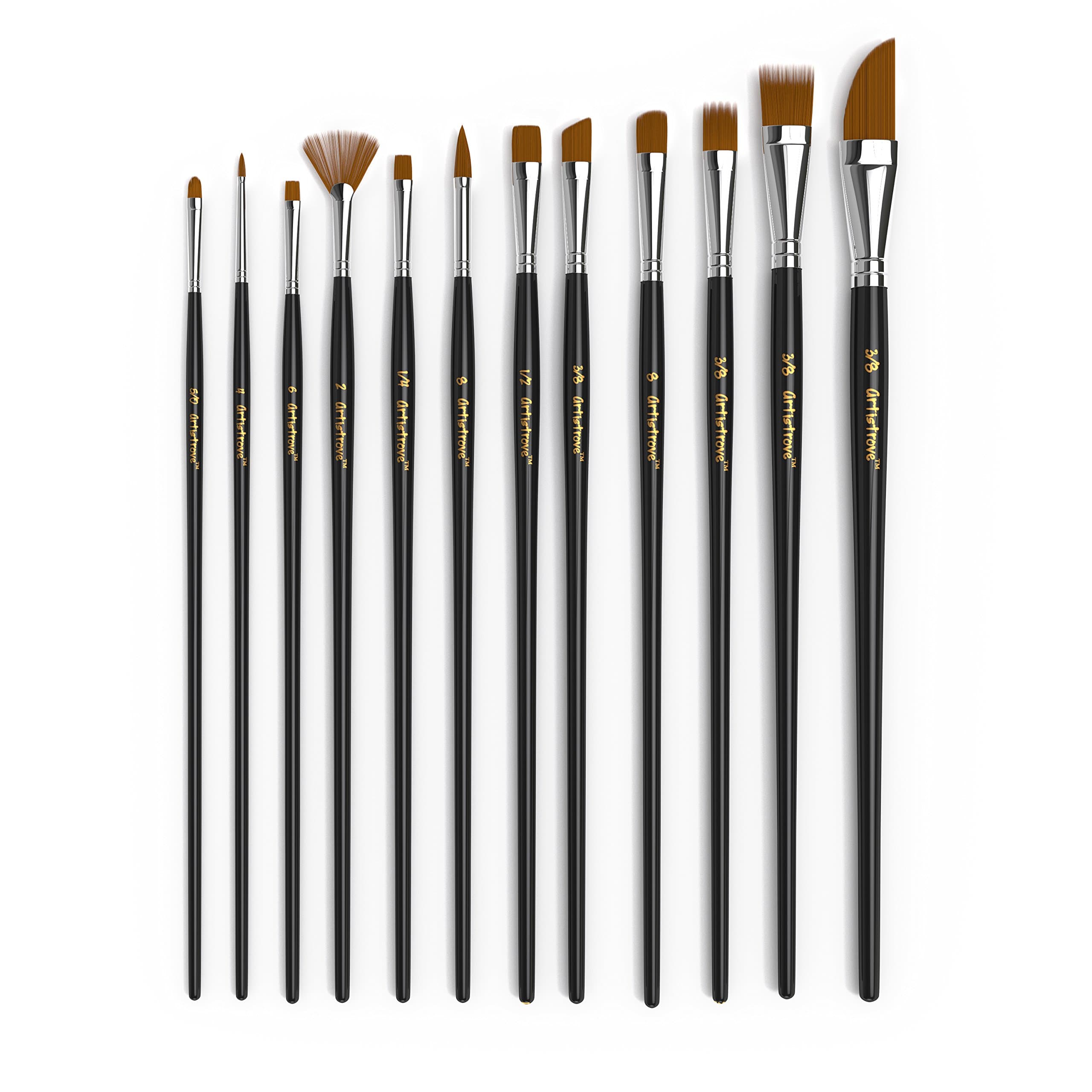 Paint Brush (Set of 12) - Premium Nylon Brushes for Watercolor, Acrylic & Oil Painting | Perfect For Painting Canvas, Ceramic, Clay, Wood & Models - Let Artistrove Brushes Bring Your Painting to Life!