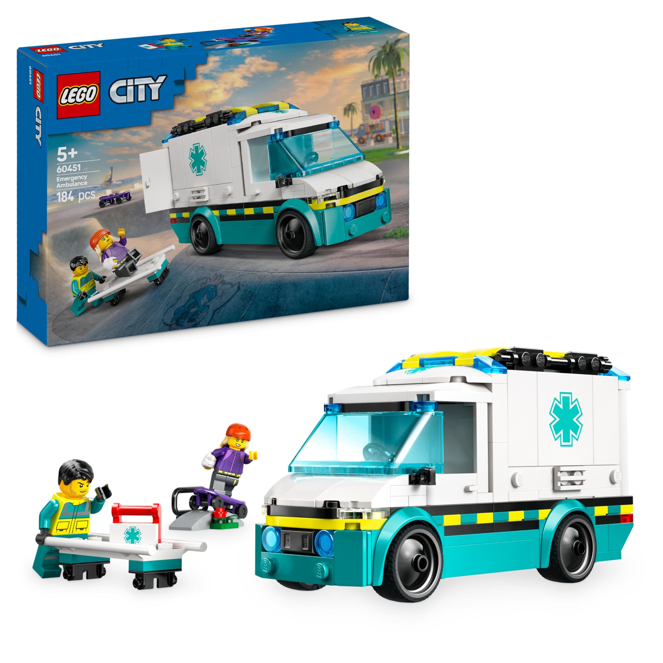 City Emergency Ambulance Toy with 2 Minifigures - Educational Learning Toys for 5+ Year Old Boys & Girls - Gift Ideas for Birthdays & Holidays - 60451