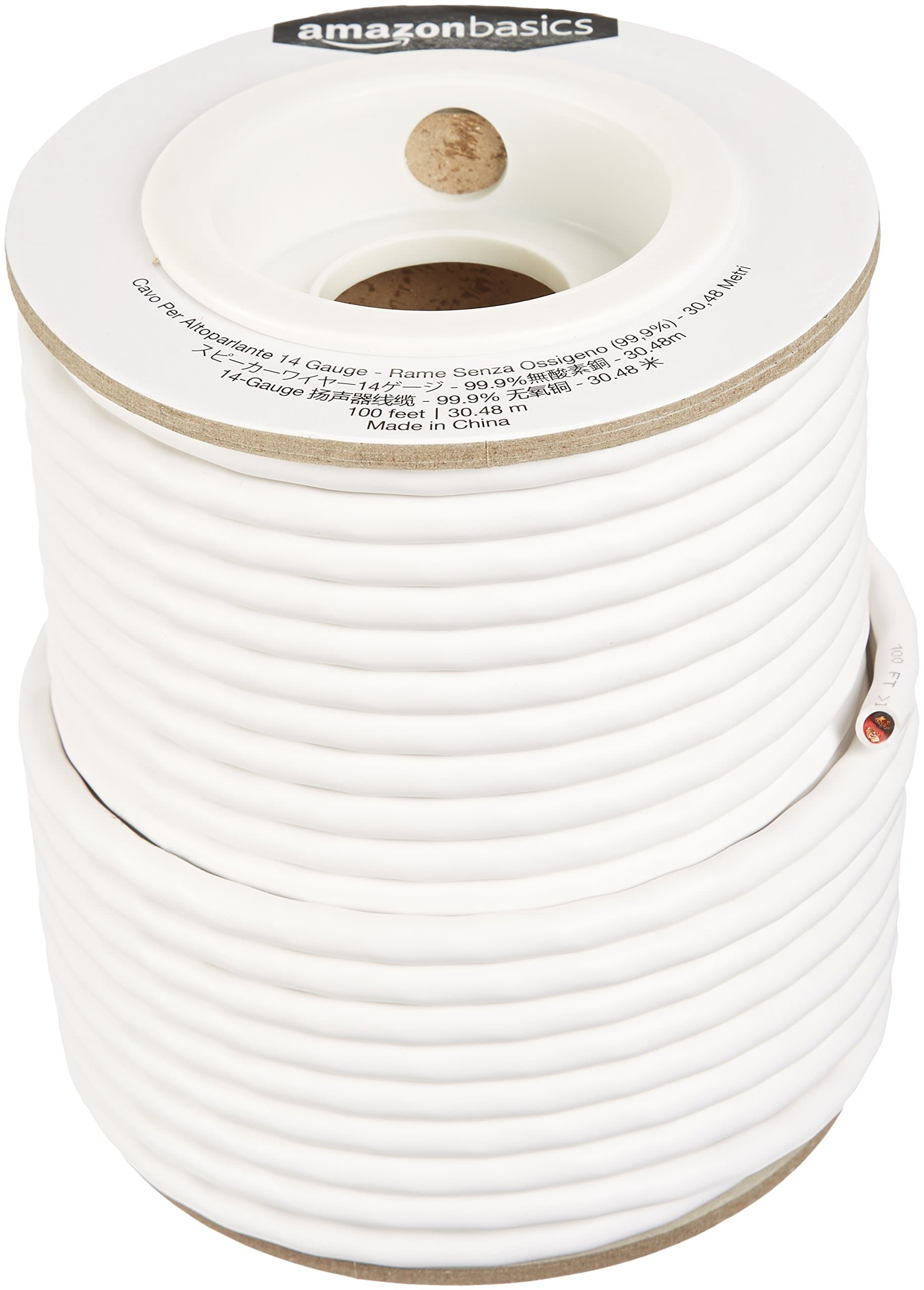 Amazon Basics Speaker Wire - 14-Gauge, 99.9% Oxygen-Free Copper, 30,5 m, White