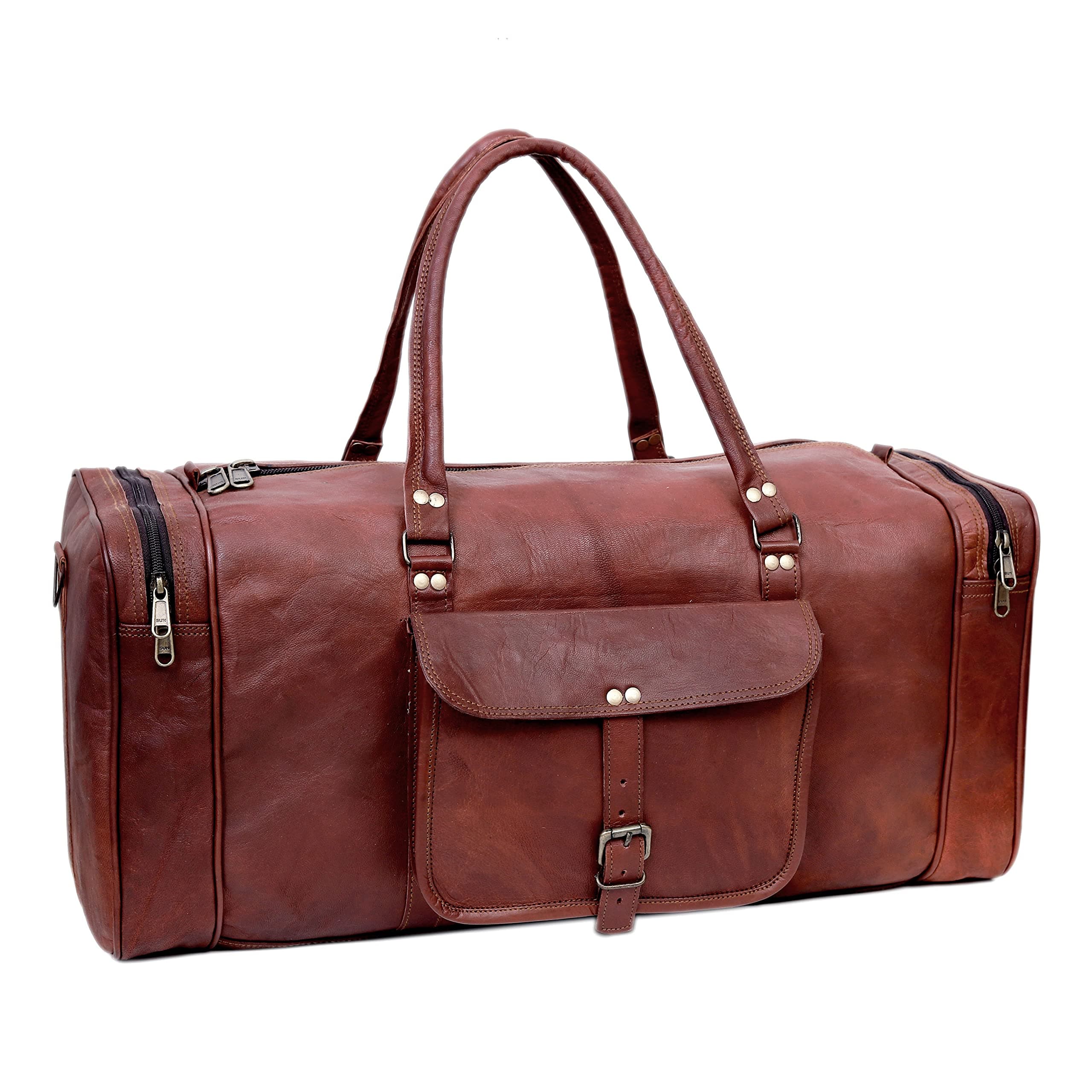 Leather duffel bag large 24 Inch Square Duffel Travel Gym Sports Overnight Weekender Leather Bag for men and women