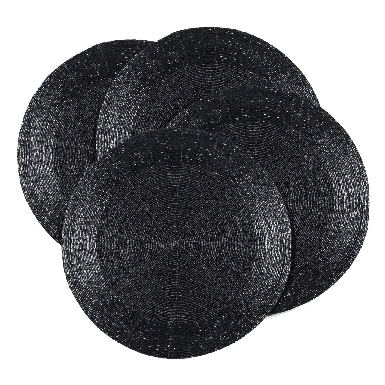 Beaded Placemats/Charger for Dining Table Dia 13 inches- Grey Charcoal,Wire Beaded Placemats Round for Gathering, Christmas, Thanksgiving - Occasional Decoration and Parties Celebrations,Set of 4