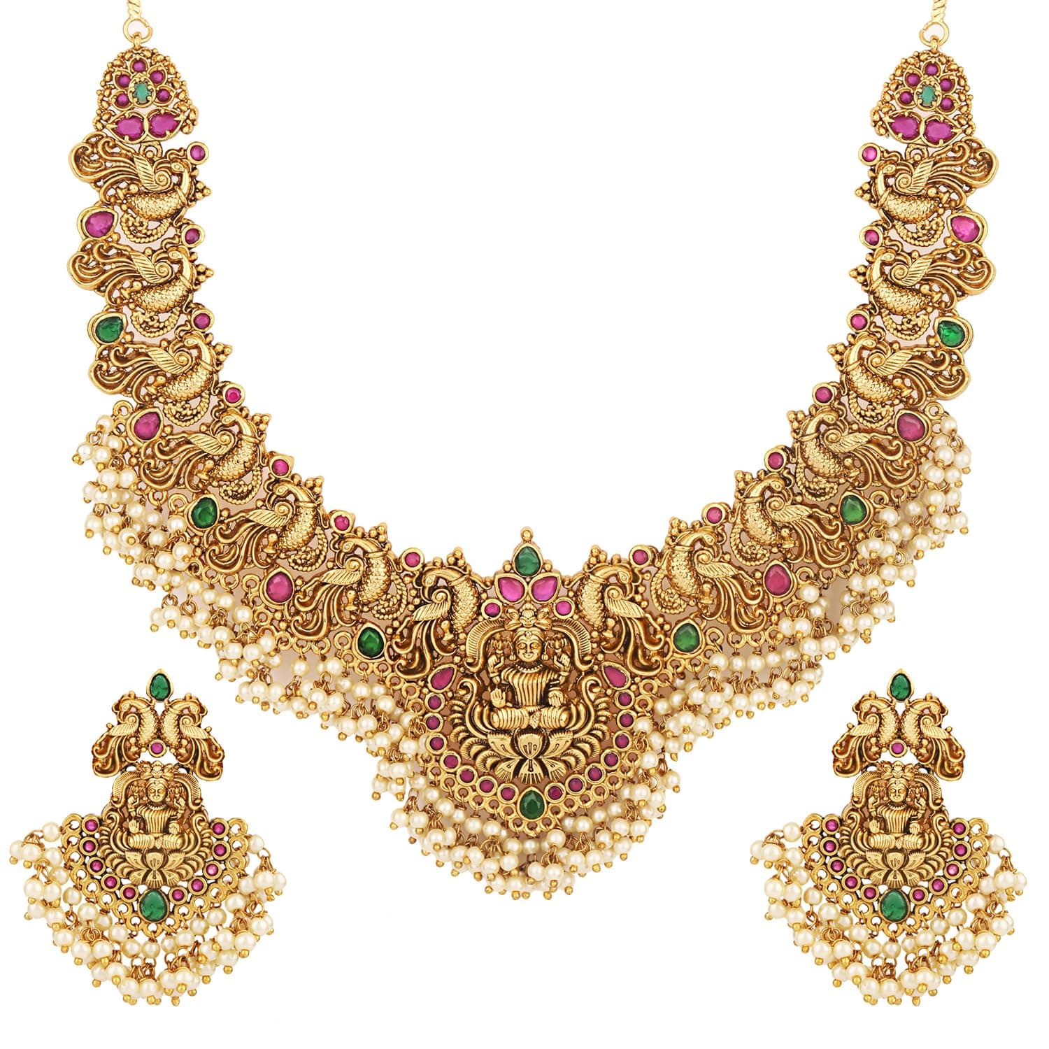 Latest Stylish Fancy Pearl Choker Traditional Jewellery Set for Women | Temple Necklace Set | Festive Wedding Party Necklace | 22k Gold Plated | Just Like Original Gold Jewellery