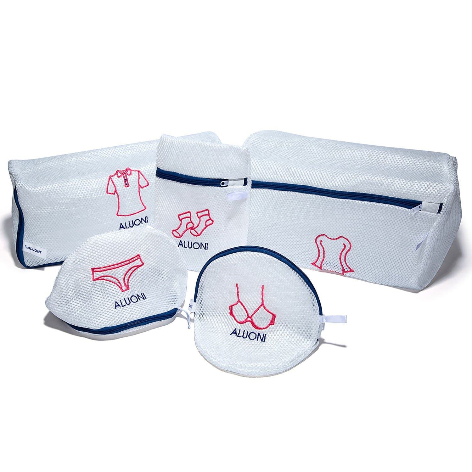 Rioa Mesh Laundry Bags - Pack of 5 (1 Large + 1 Medium + 1 Small + 2 for Delicates Bras, Lingerie) - Best Zipper wash Bag for Baby Clothes, Socks, Travel, Blouse, Hosiery, Stocking, Washing Machine