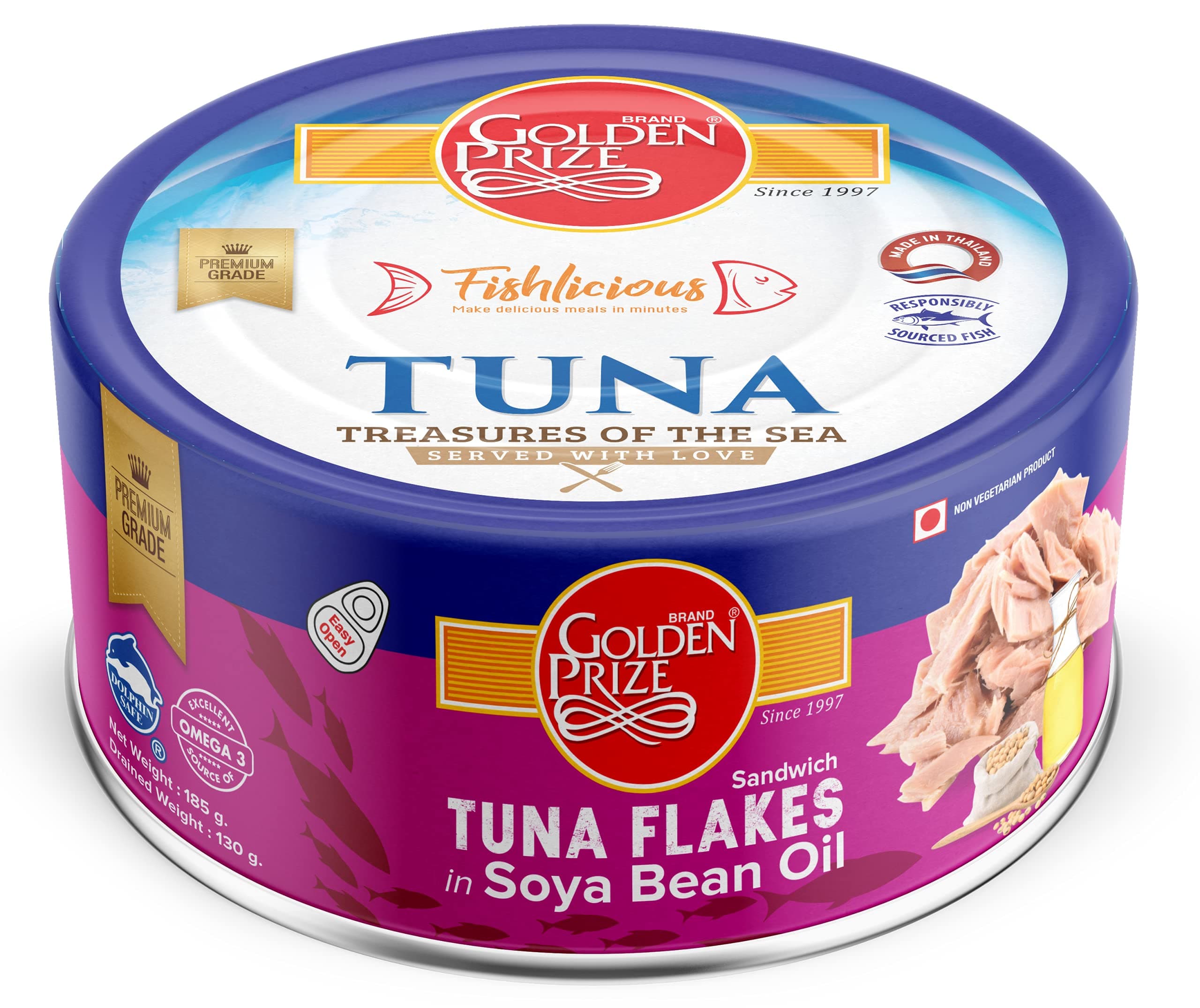 Golden prize Tuna Sandwich Flakes In Soyabean Oil, 185 g (Pack of 1)