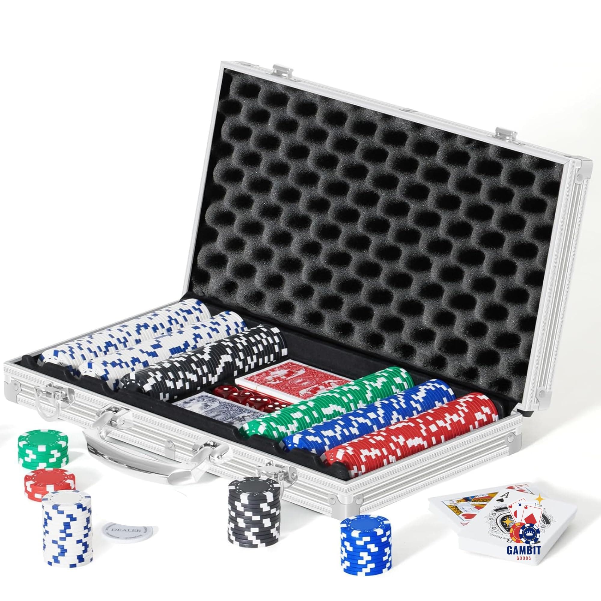 300-Piece Deluxe Poker Chip Set with Unbreakable Aluminum Case, Cards, Dice, and Dealer Button - Premium Casino-Style Multicolor Tokens for Adults - Perfect for Classic Multiplayer Games