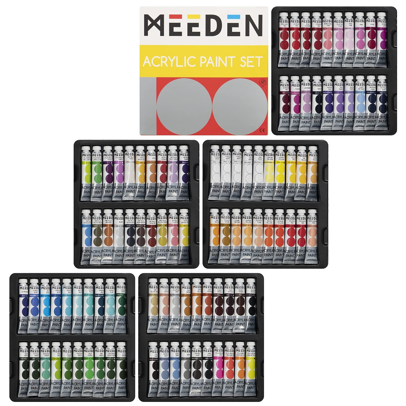 MEEDEN Heavy Body Acrylic Paint Sets, 100 Colors Art Paint Tubes for Canvas Wood Fabric Painting, Non-toxic 0.41 fl Oz /12ml Acrylic Paints for Adults, Beginners, Students Crafts Painting