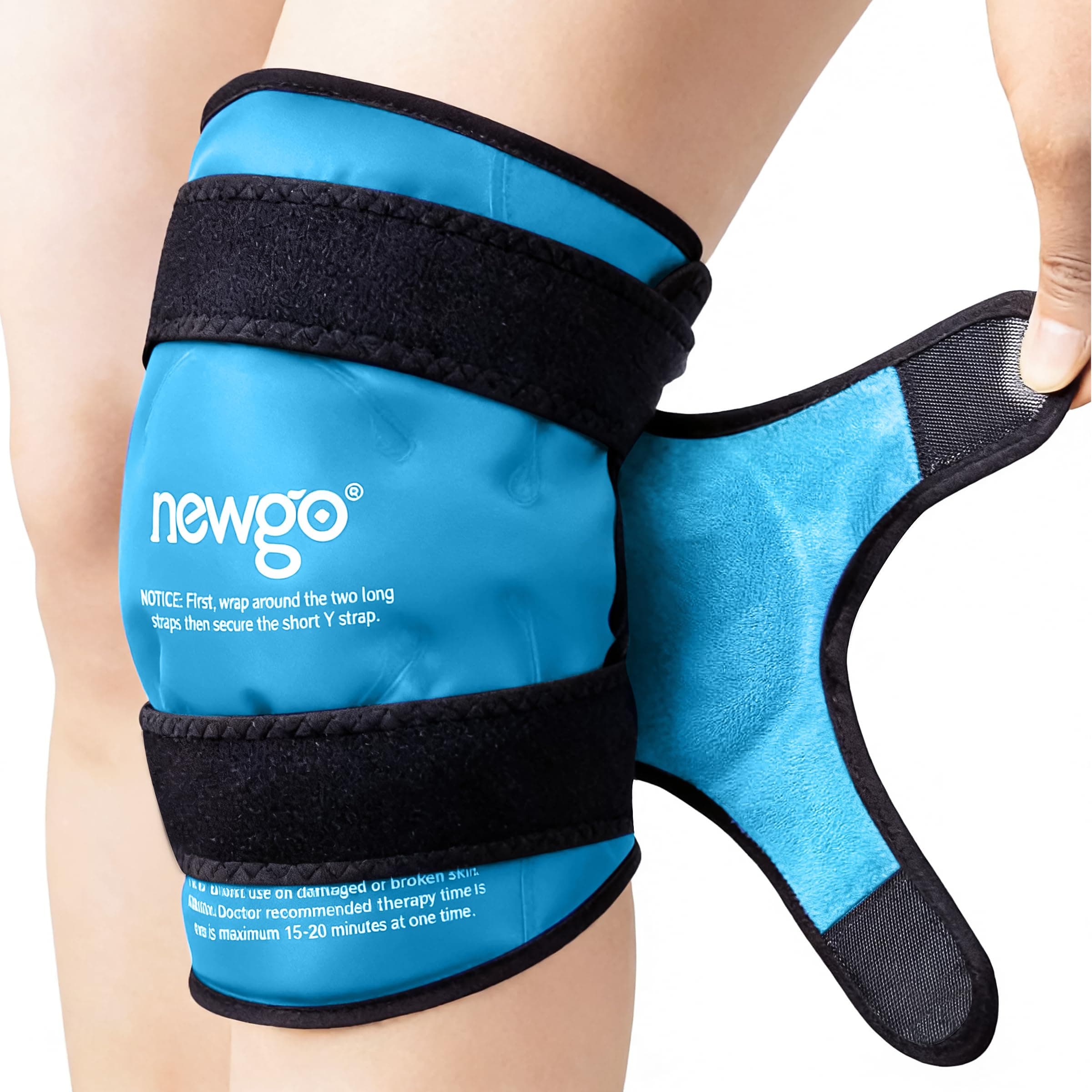 NEWGO Ice Pack for Knee Replacement Surgery, Reusable Gel Cold Pack Knee Ice Pack Wrap Around Entire Knee for Knee Injuries, Knee Ice Wrap for Pain Relief, Swelling, Bruises (Light Blue)