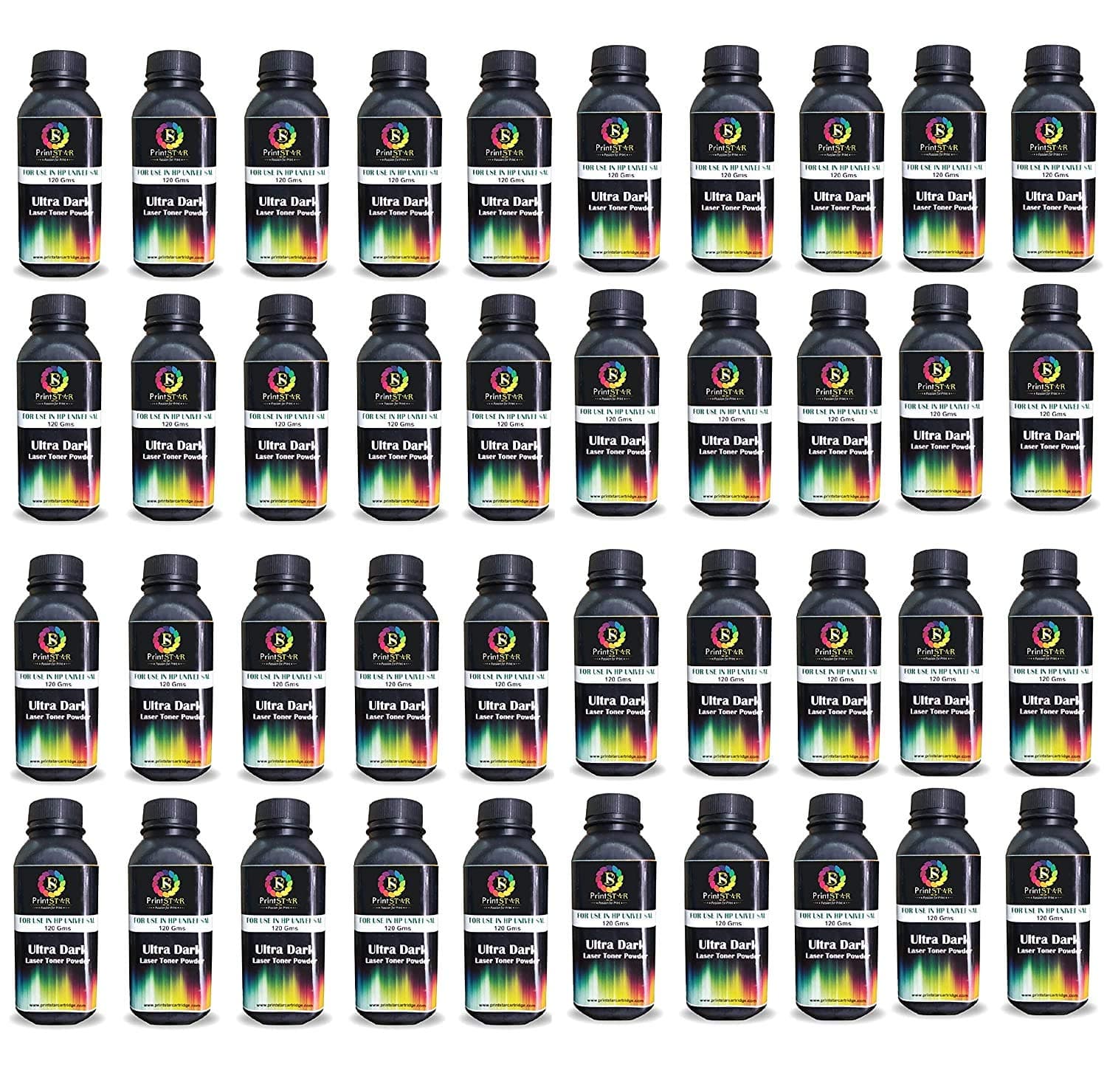 Print Star Printstar Ultra Dark Black Toner Powder for Use in HP 12A / 15A / 49A / 53A / 55A / 28A / 26A / 05A / 280A / 79A / 16A / 11A / Canon FX9 / 103 / 703 / 903 Pack of 40 (120GM)