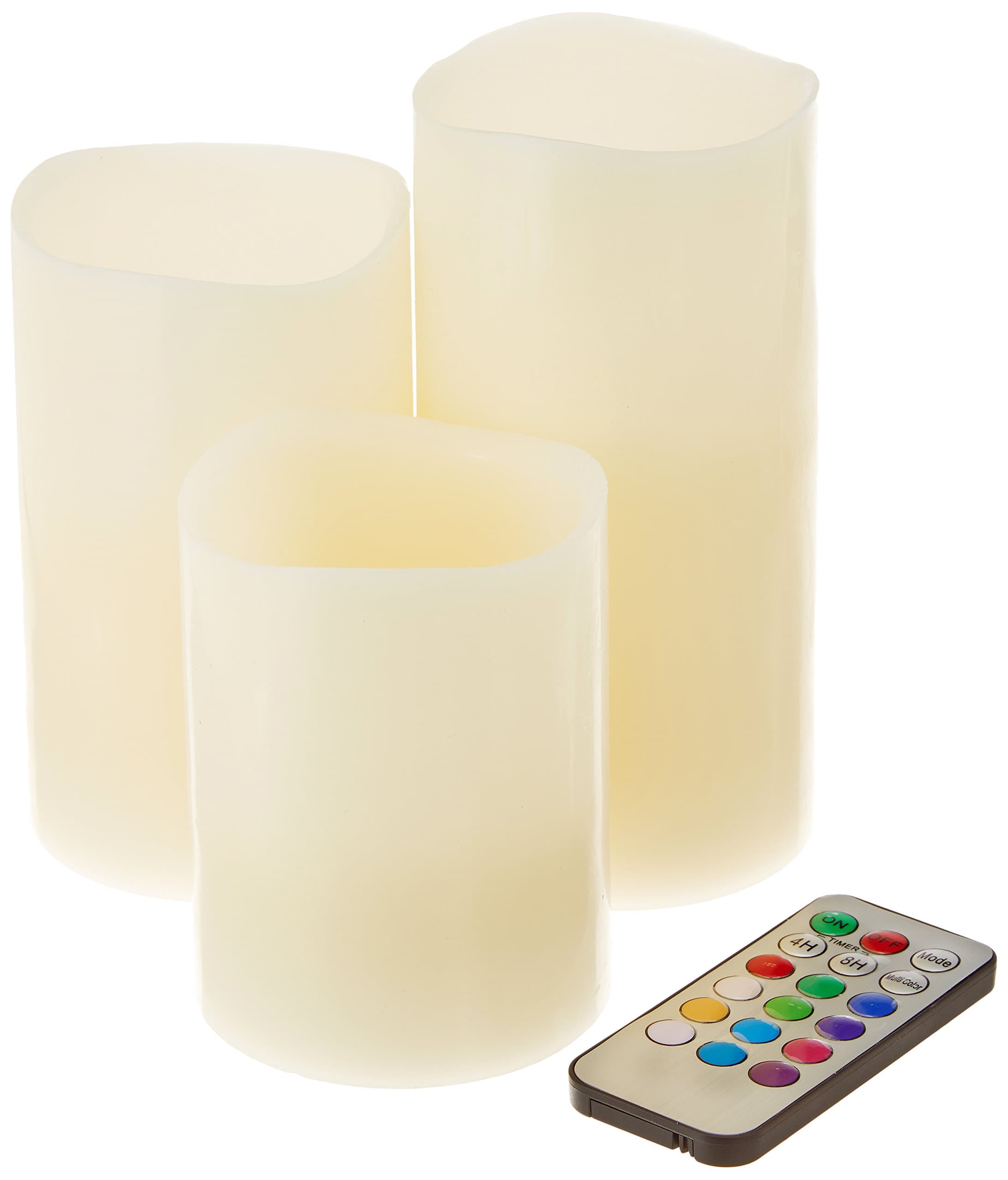 Flameless Color Changing Candles (3 candles that mimics a real candles) with Remote Control & Timer (Made With Real Wax!)