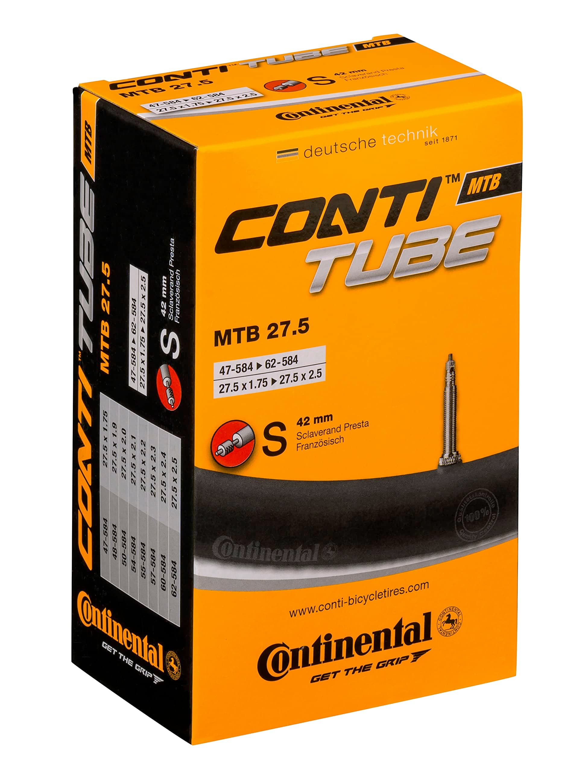 Continental Unisex's 42mm MTB Presta Valve Inner TubeBlack, 27.5 x 1.75 2.5Inch/42 mm