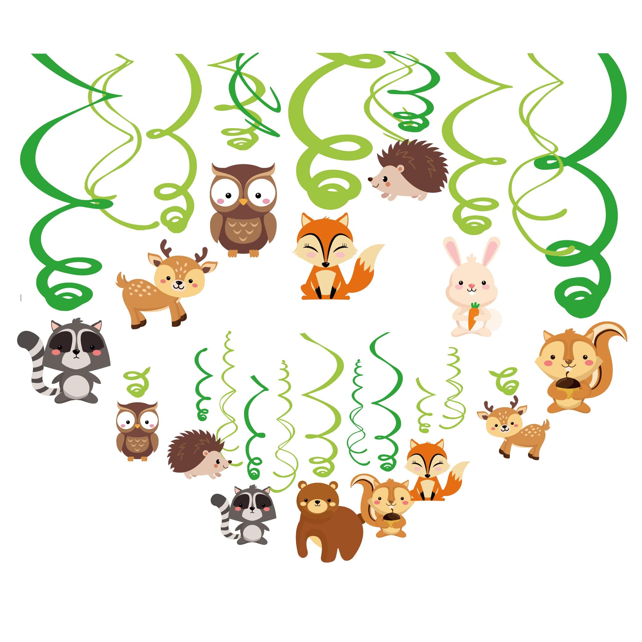 30Ct Woodland Animals Decorations - Forest Animal Decorations, Fox Hanging Swirl Ceiling Streamers for Girls, Boys, Kids Home, Classroom, Baby Shower, Office