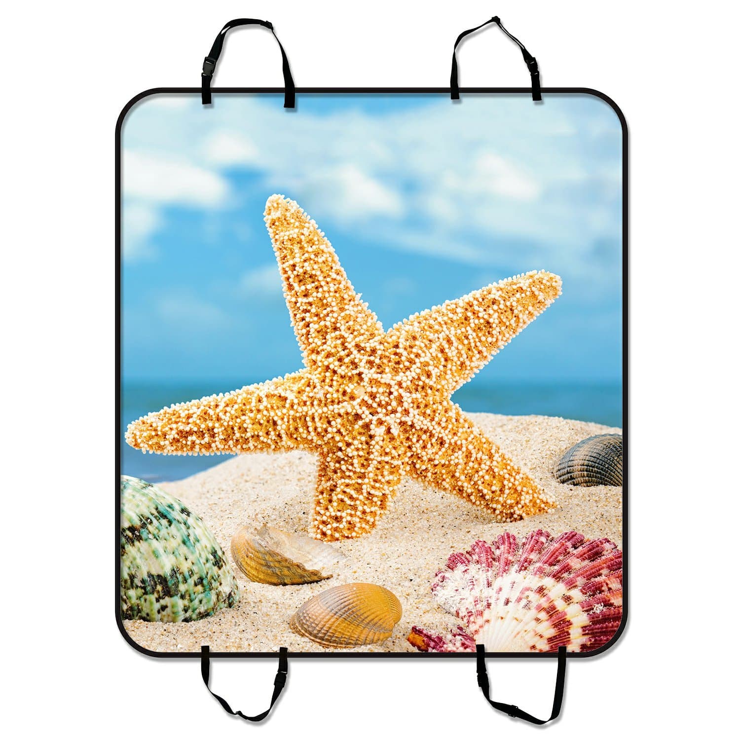 Custom Summer Beach Seashell Starfish Sand Sky Pet Seat Cover Car Seat Cover for Pets Cargo Mats and Hammocks for Cars Trucks and SUVs 54x60 inches