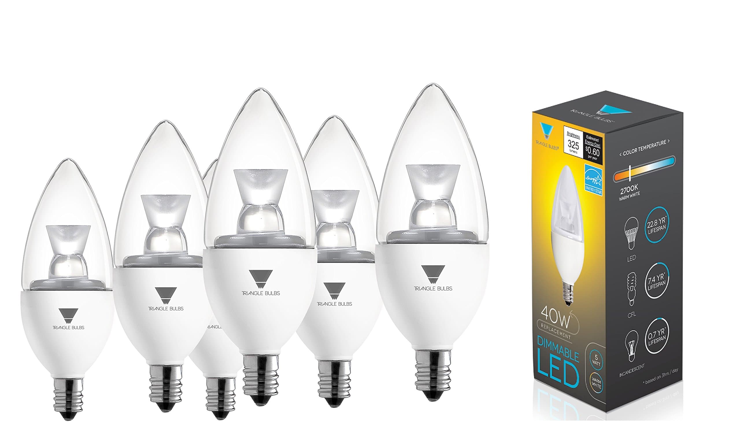 T95035-6 5W E12 LED Candelabra Equivalent to 40W Incandescent Bulb, Chandelier Led Light Bulbs (6 Pack)