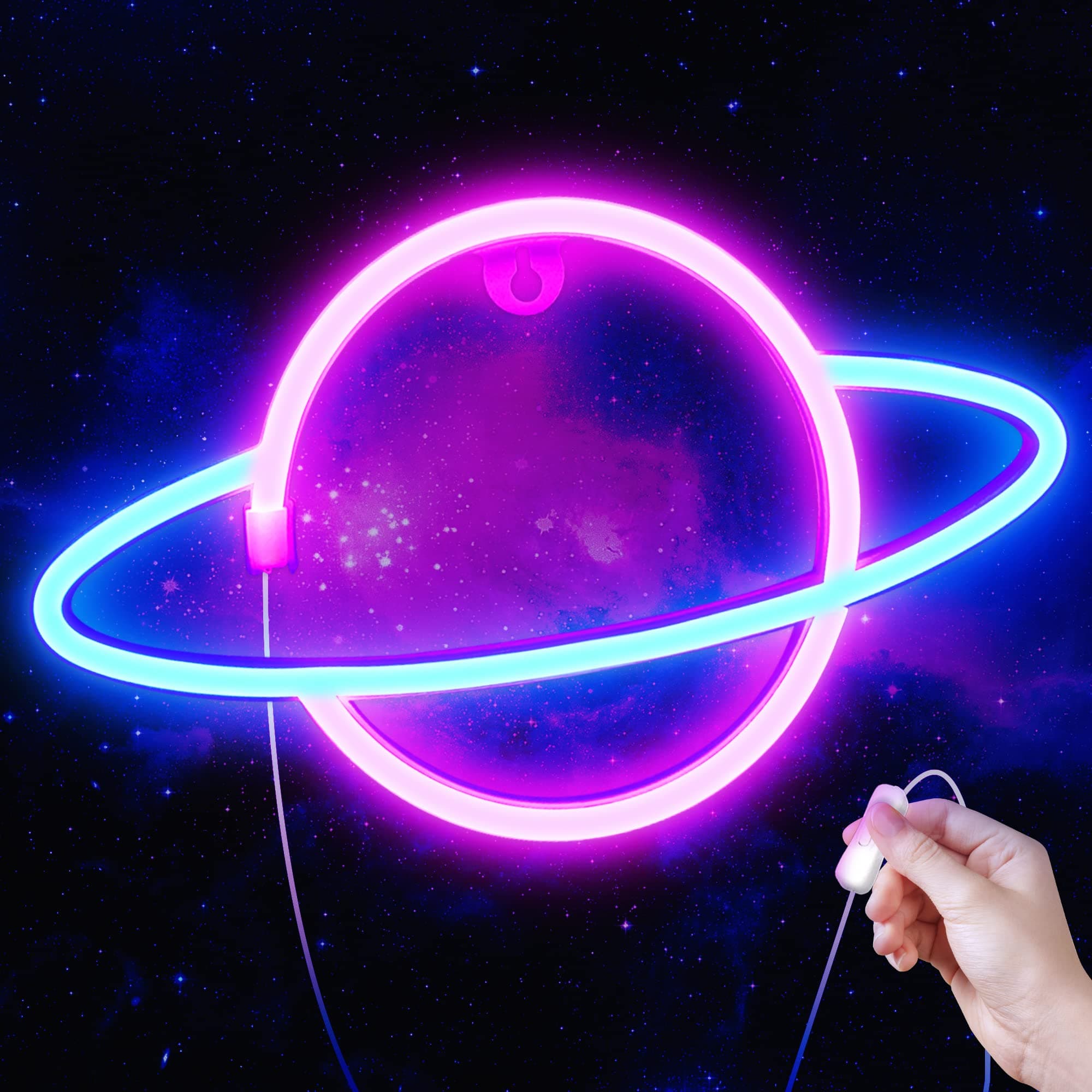 Lumoonosity Neon Sign Planet - Modern Pink Saturn - 11.81 x 6.89 cm - PVC & Acrylonitrile - Wall Mount