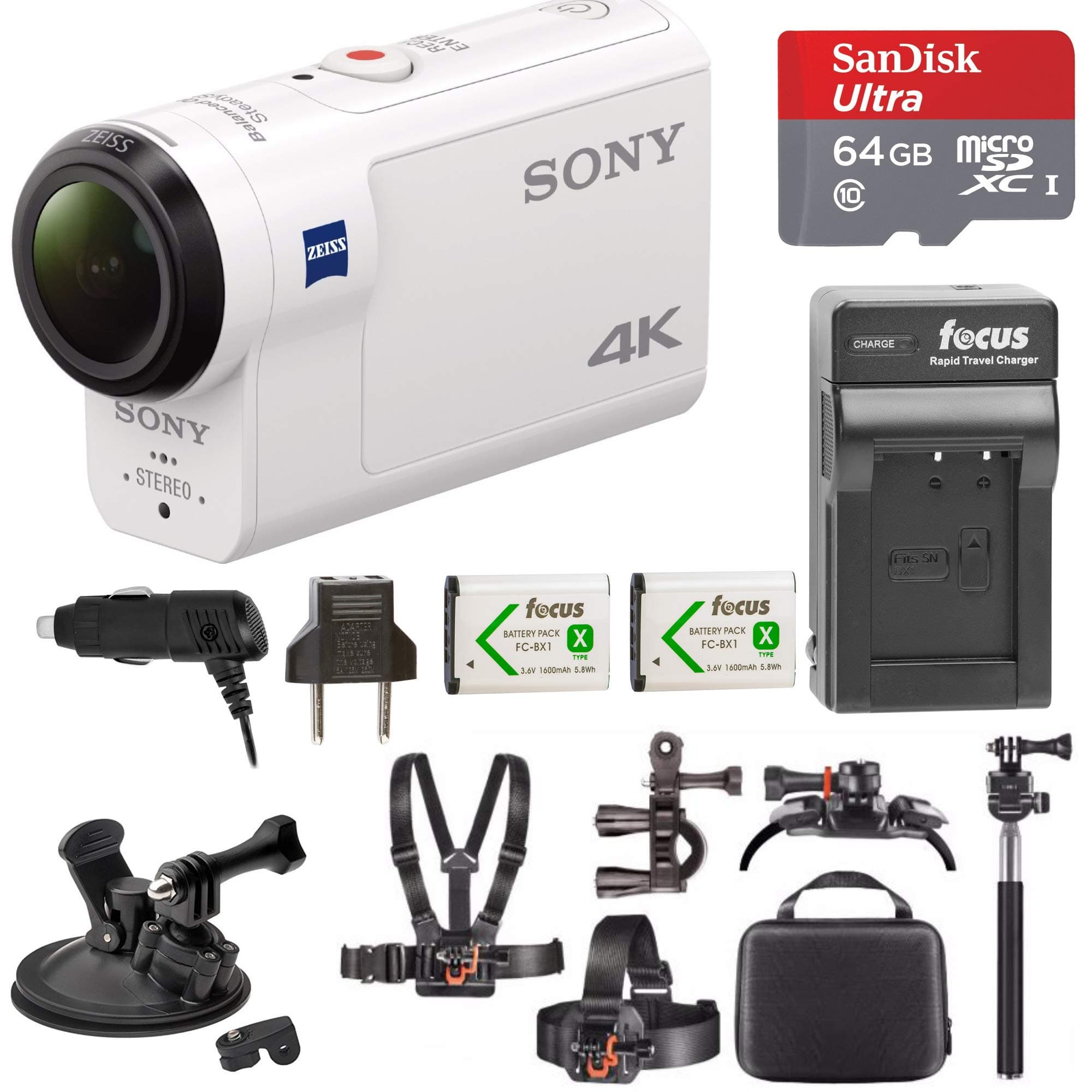 Sony FDR-X3000 4K Action Cam w/ 64GB microSD Card & Action Cam Accessory Bundle
