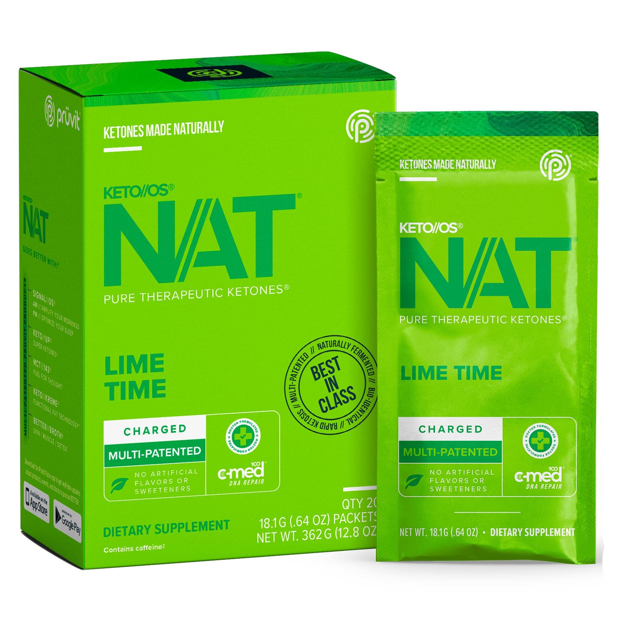 Keto//OS NAT Lime Time Keto Supplements – Charged - Exogenous Ketones - BHB Salts Ketogenic Supplement for Workout Energy Boost for Men and Women (20 Count)