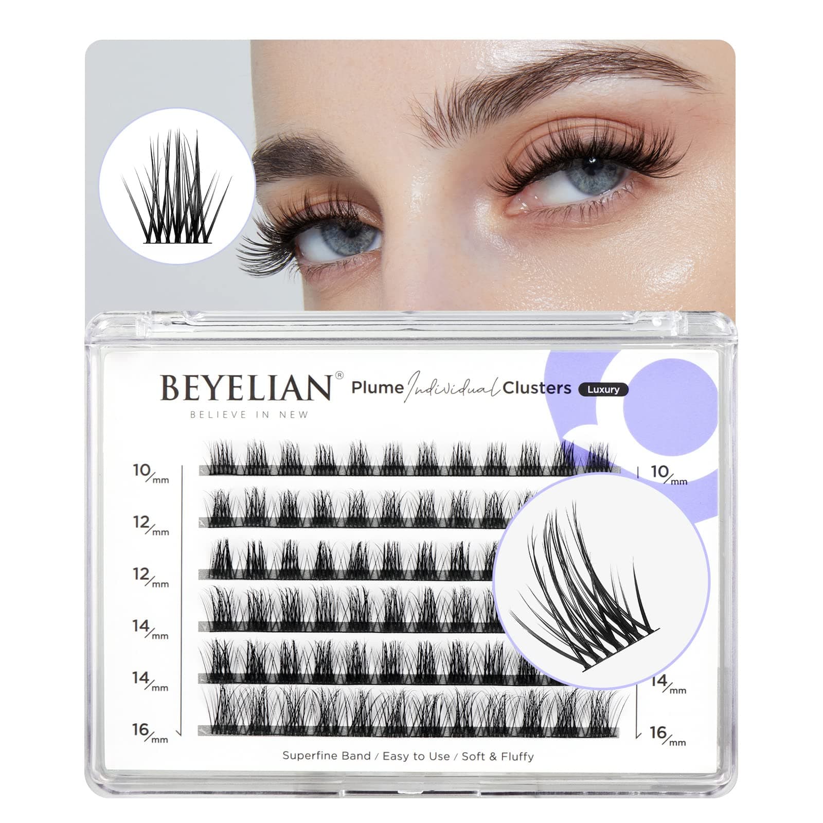 BEYELIAN Lash Clusters, 72 Pcs Individual Cluster Lashes, 10-16mm C Curl DIY Eyelash Extension Super Thin Band Resuable Soft Glue Bonded Lash Extensions (Style5 0.07 Mix Black Band)