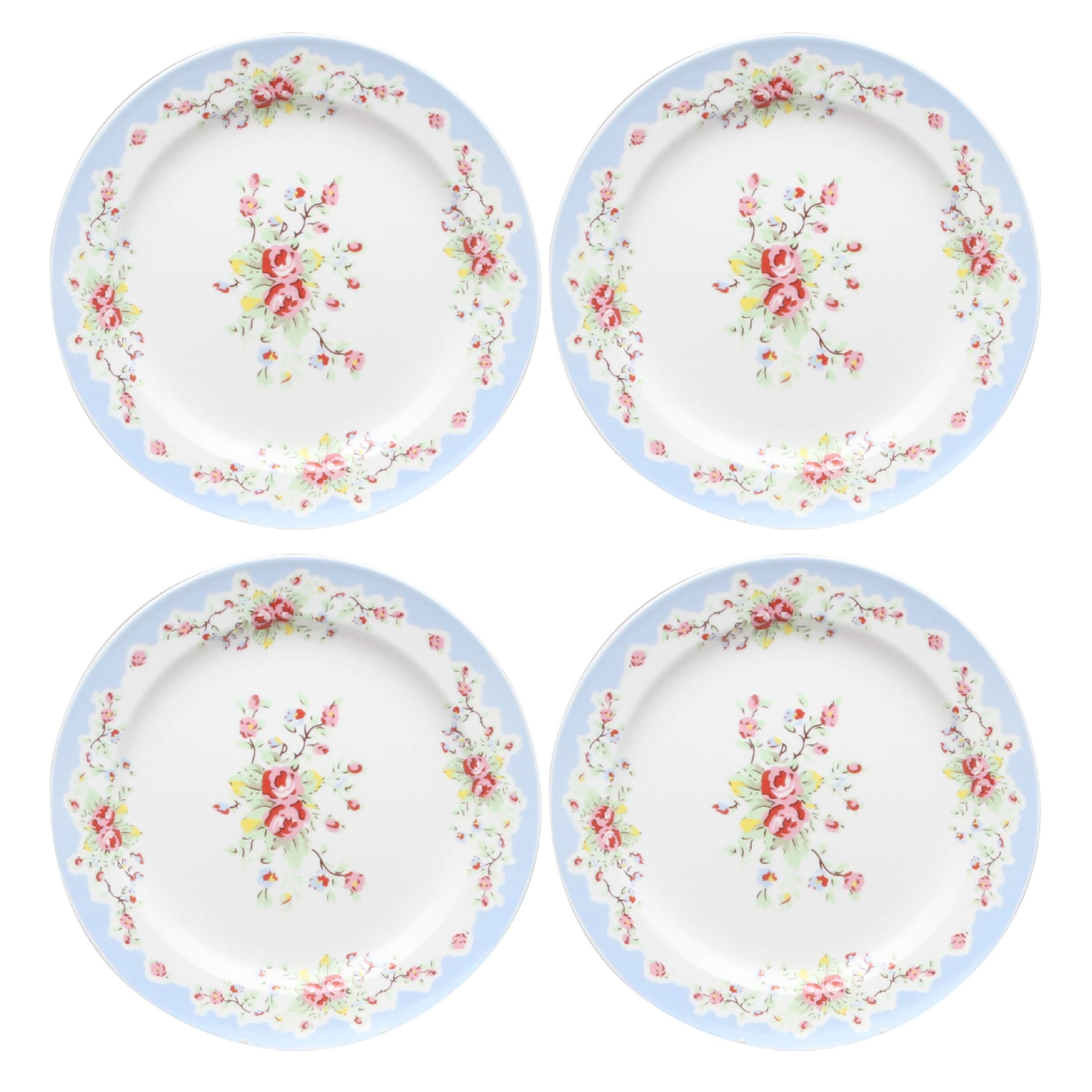 Gracie China by Coastline Imports Blue Vintage Rose Porcelain Dessert Plate 8-Inch Set of 4 (FD157B-5/4)
