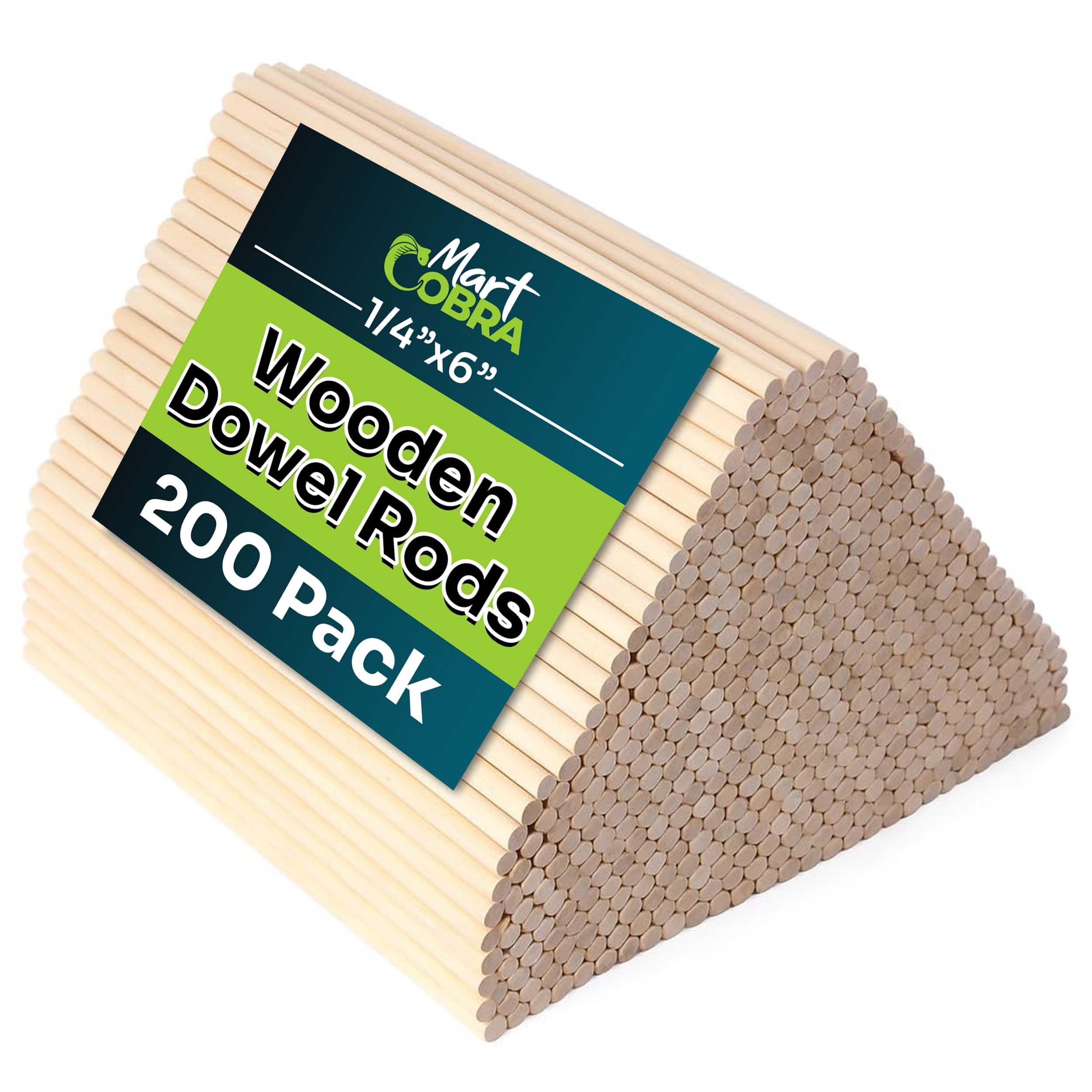 200 Wooden Dowel Rods 1/4" x 6", Precut Cake Wood Dowels for Crafting Tiered Cakes, Wooden Sticks for Crafts Supplies, Craft Wood Sticks for Flower Bouquet, Palitos de Madera para Manualidades