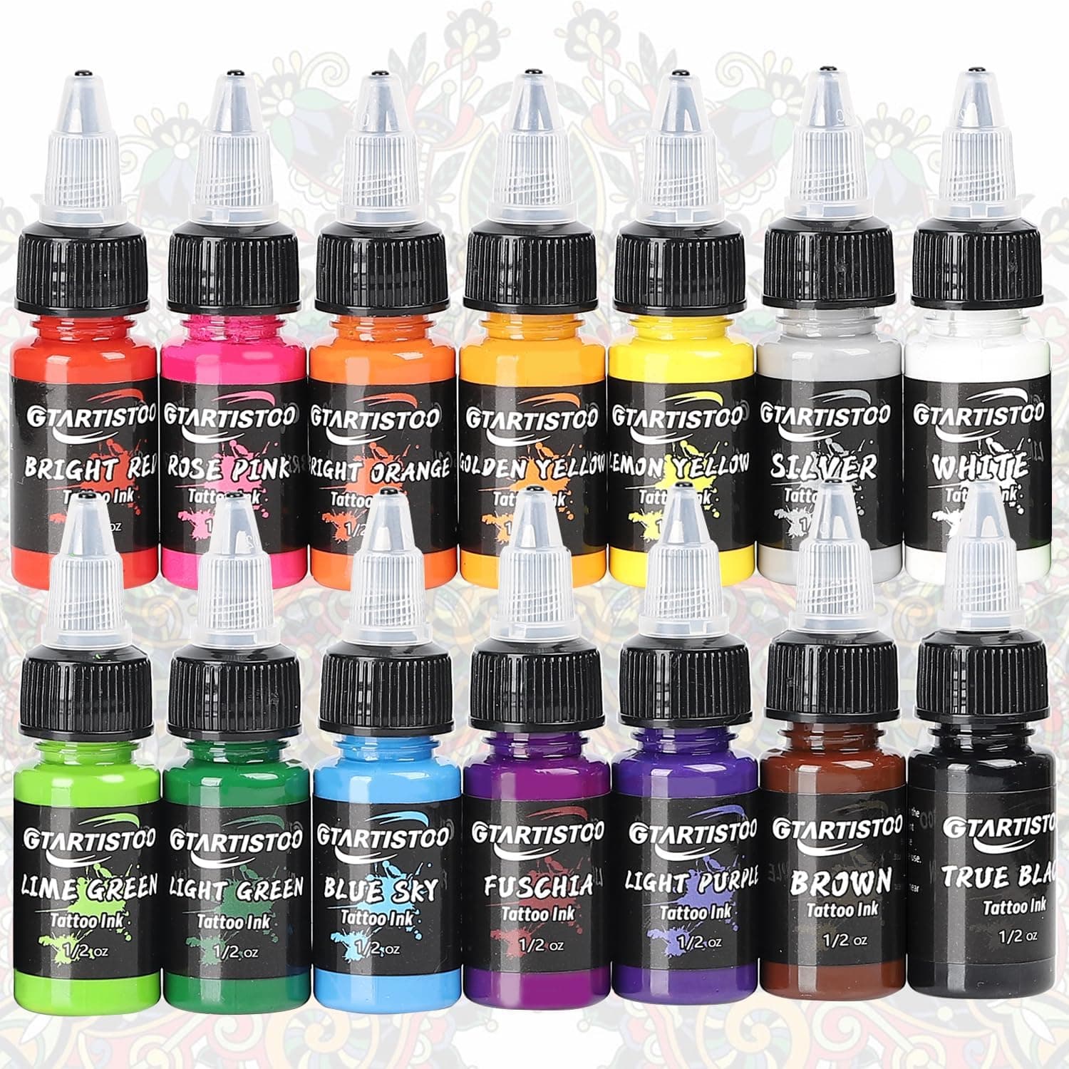 Tattoo Ink Set GTARTISTOO Professional 14 Colors 1/2OZ (15ml) Vegan-Friendly Pigment Tattoo Ink Supplies Ink