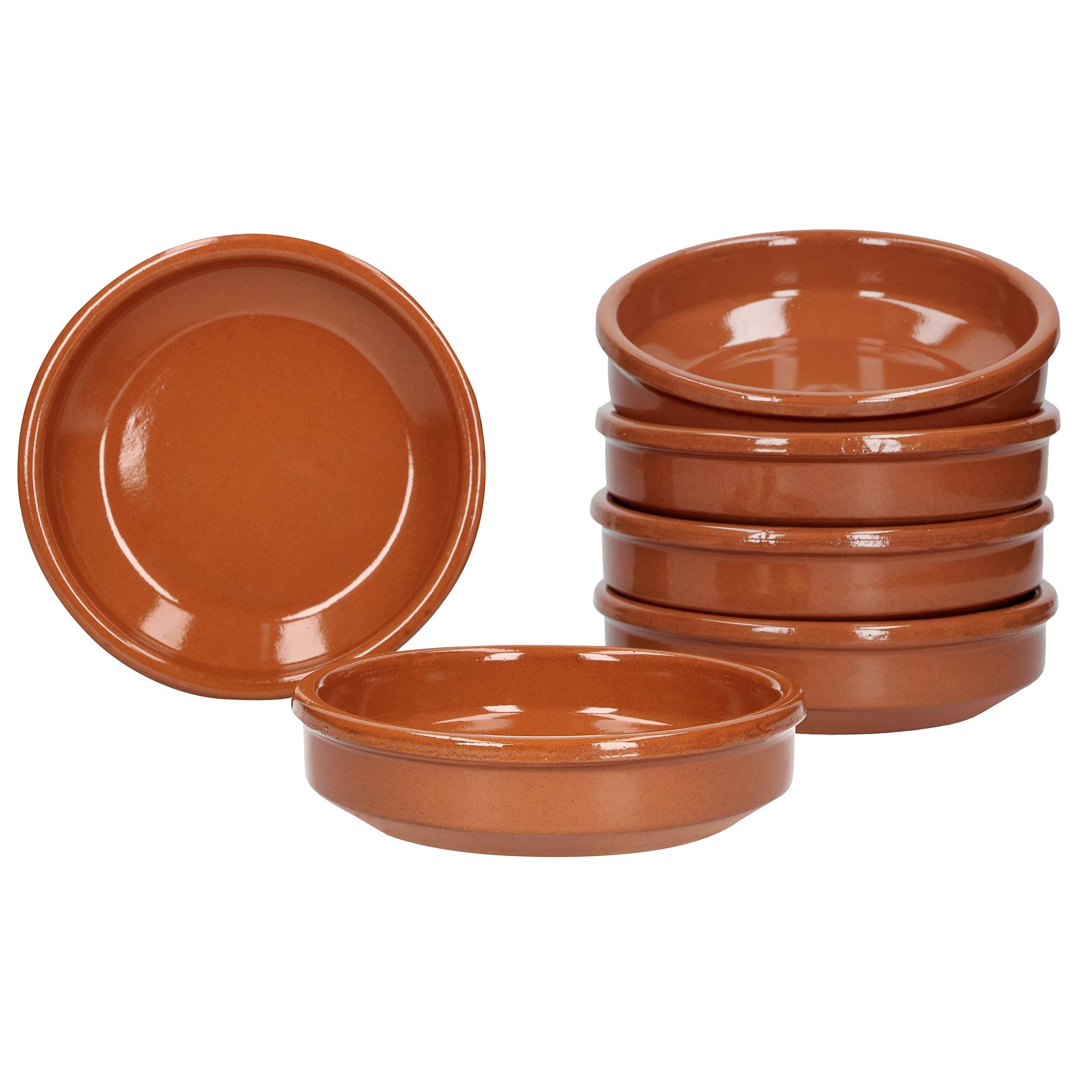 MamboCat Set of 6 Cazuela Clay Bowls 175 ml Diameter 12 cm Brown Glazed Antique Serving Bowls Clay Dishes for Catering & Mediterranean Kitchen