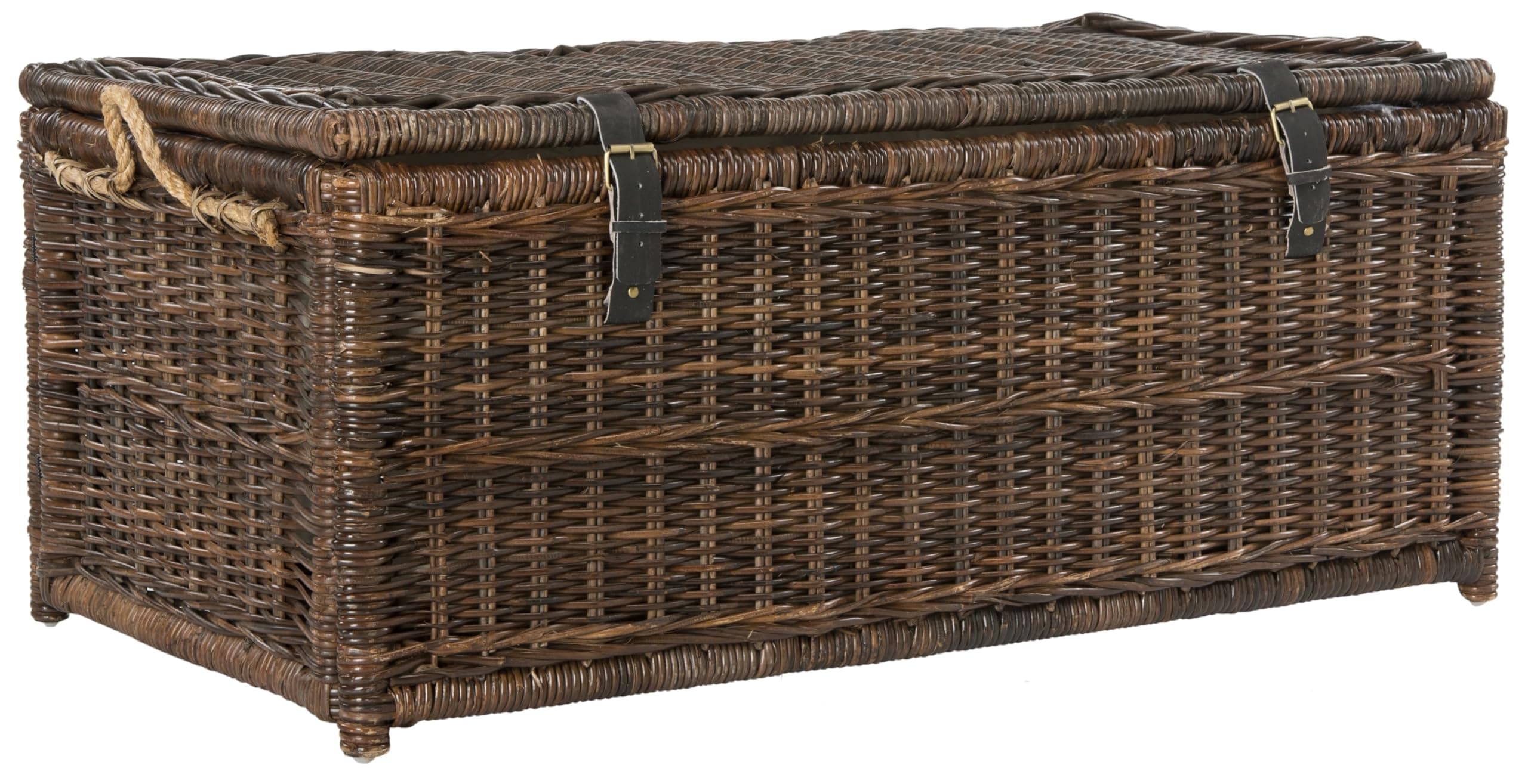 happimess HPM9000B Caden 46" Wicker Storage Trunk, Collapsible for flat storage, Rattan-Sarang Buaya, Coastal for Office, Dorm Room-LivingRoom, Bedroom, Dining Room, Brown