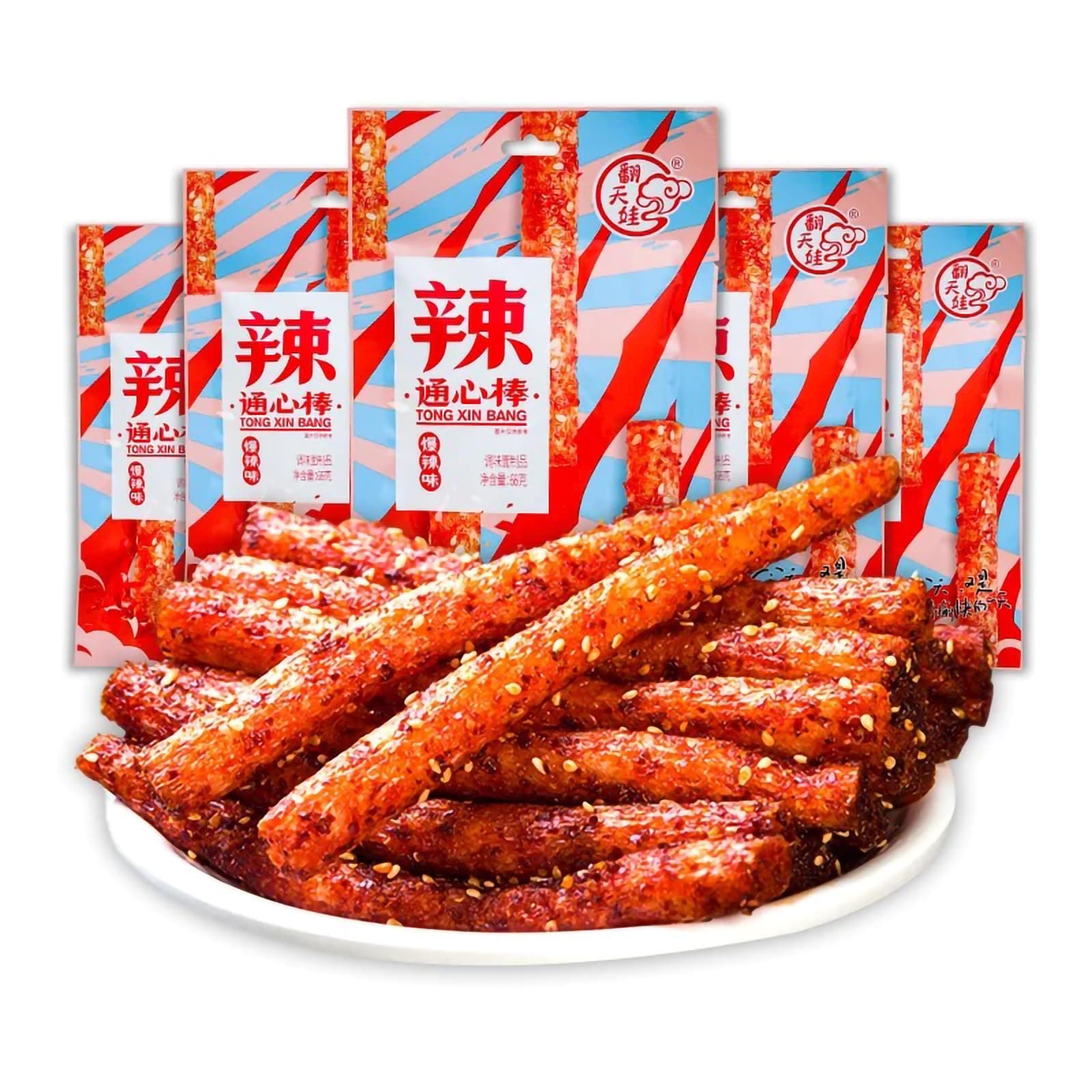 TXDYNLLK Latiao Spicy Strips 5 Packs Latiao Spicy Gluten Classic Chinese Special Snack Food, Vegan, 辣条, 大面筋, 68g/2.39 Ounces per Pack (Pack of 5)