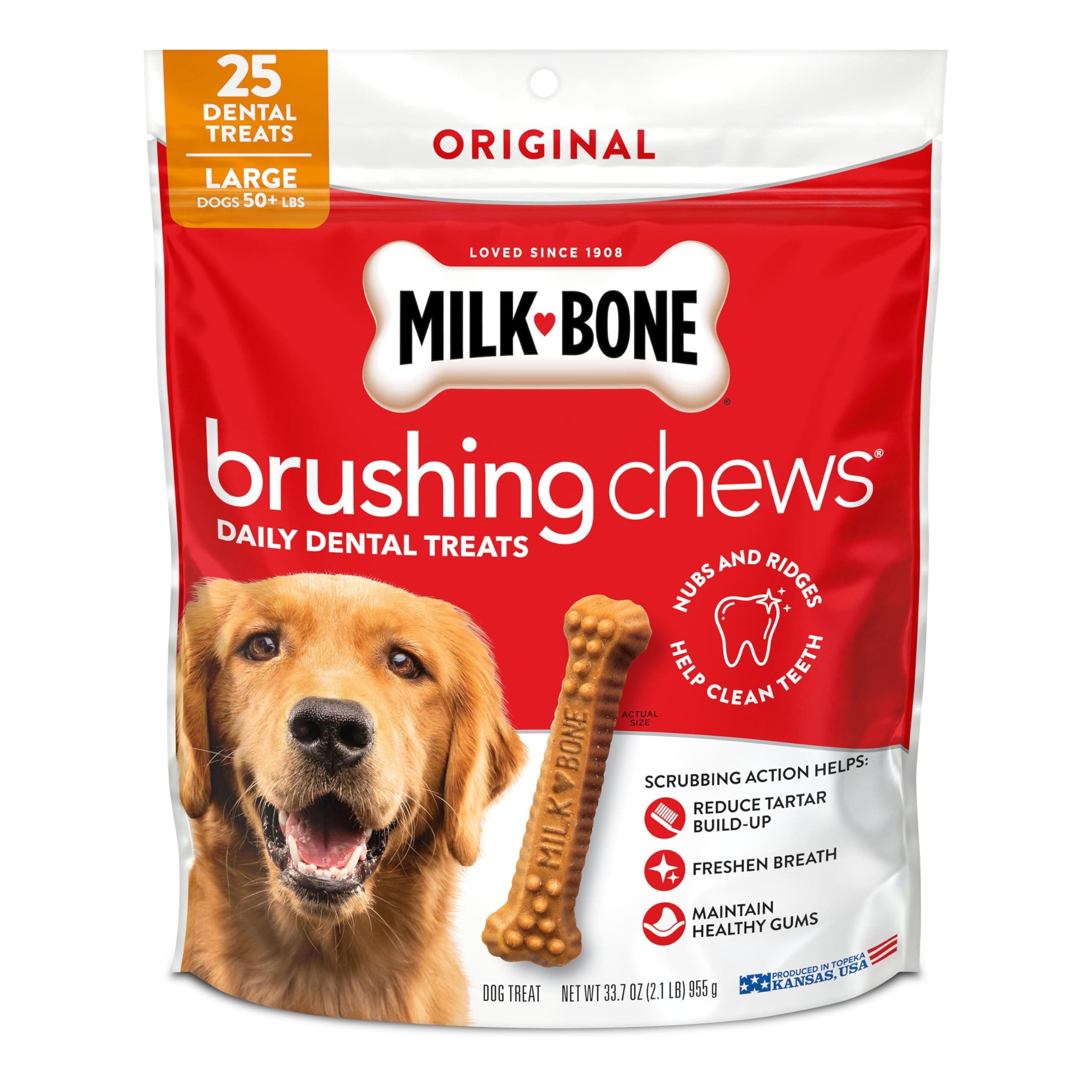 Milk-Bone Original Brushing Chews 25 Large Daily Dental Dog Treats Scrubbing Action Helps Clean Teeth