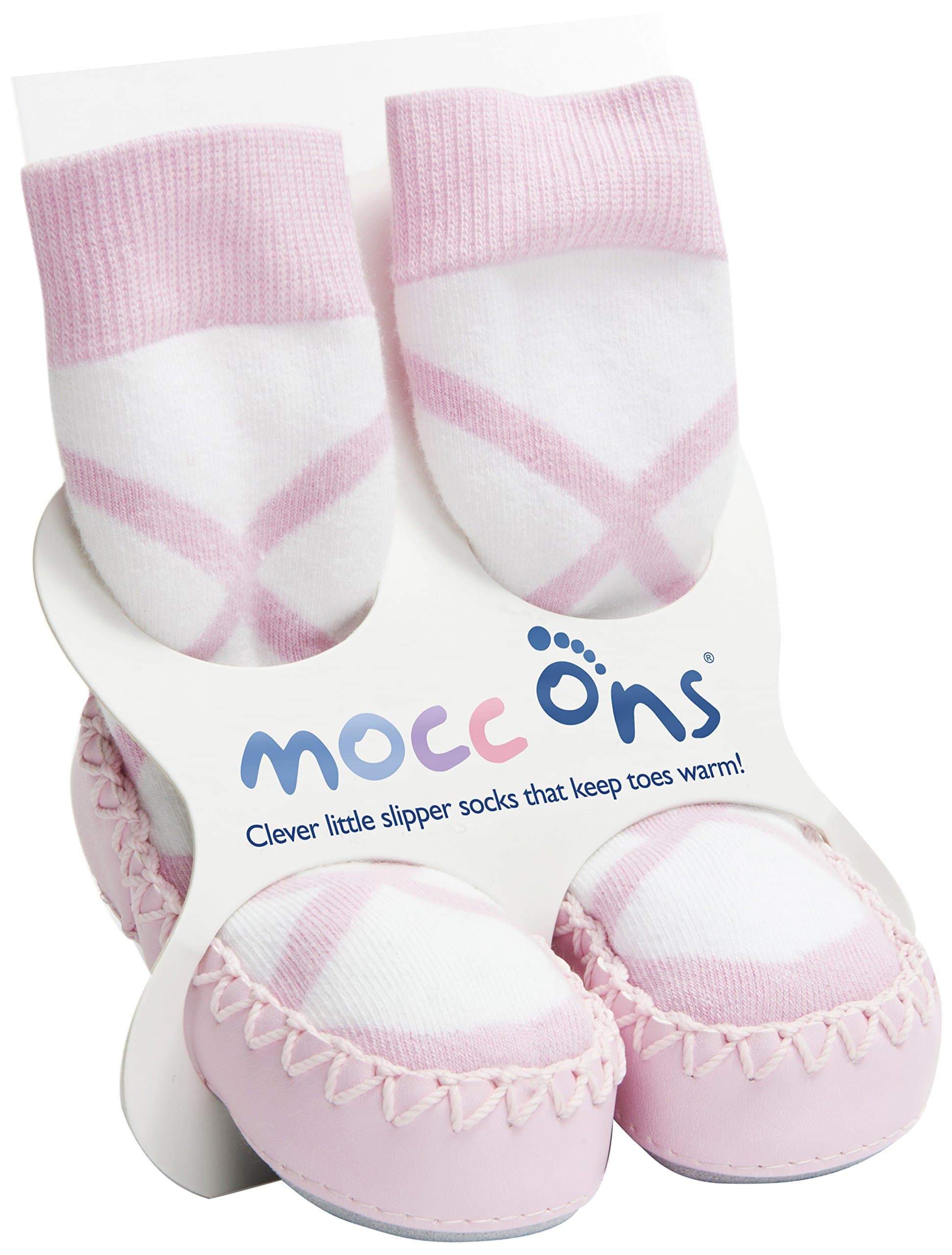 Mocc Ons moccasin washable leather sole slipper socks (24-36 Months) Ballerina