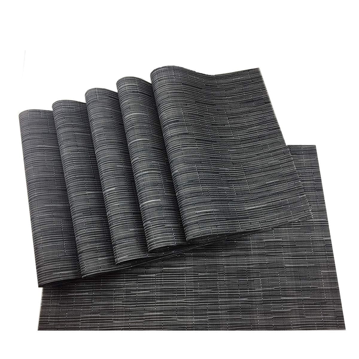 Gugrida Exquisite Woven Vinyl Placemats for Dining Table Heat Resistant PVC Table Mats (Pack of 6, Black)
