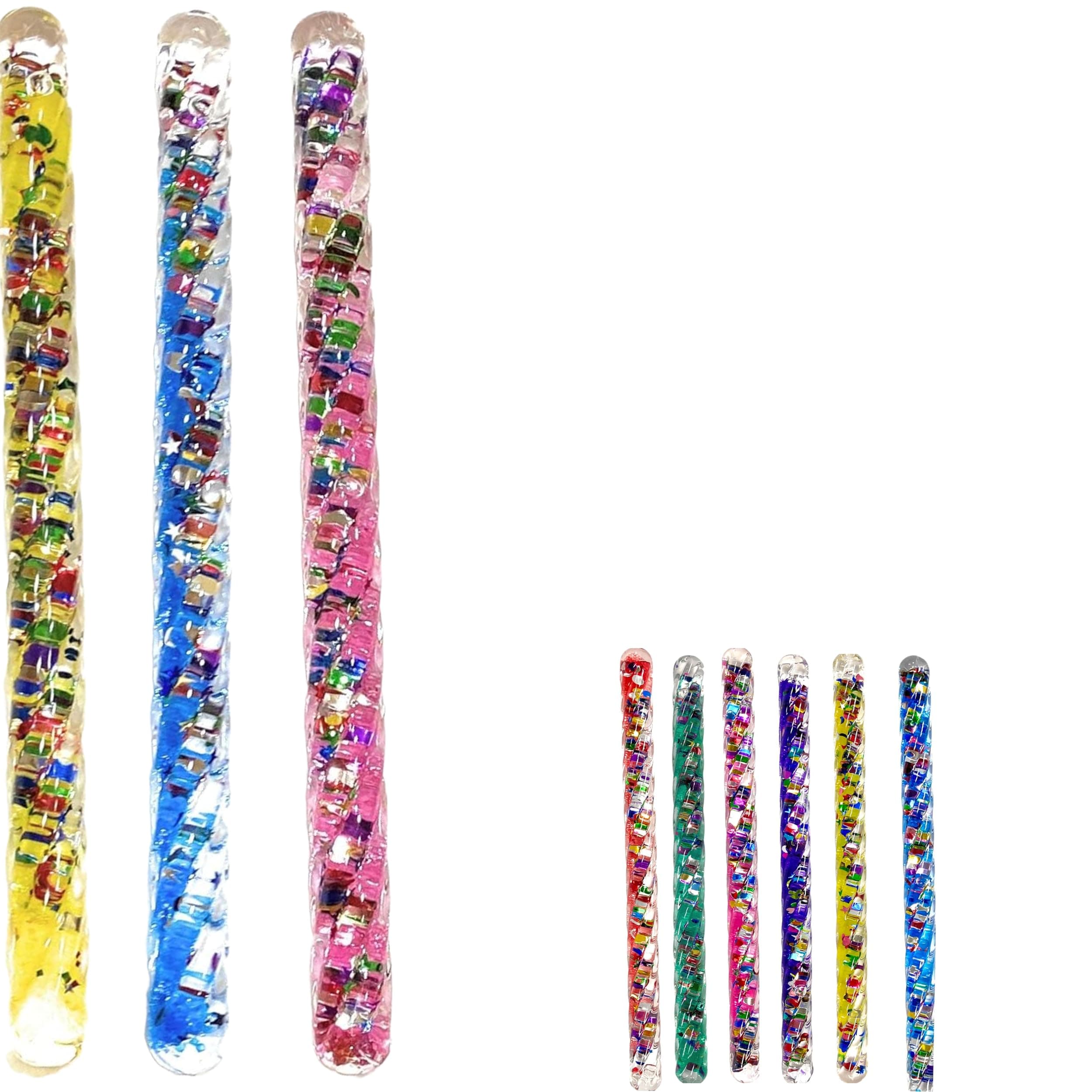 Mini Glitter Wand Hand Fidget Toy Set of 3 Randomly Selected Colors Wonder Wand (6 Inch)