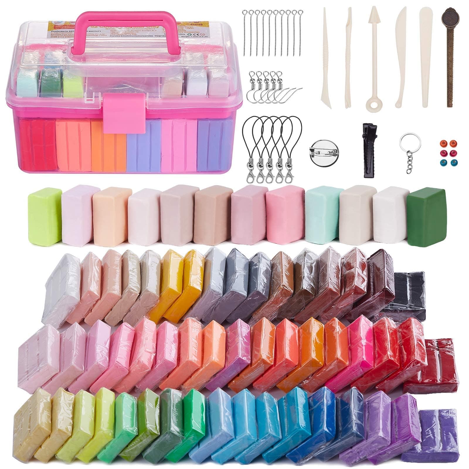 iFergoo Polymer Clay, 62 Color Oven Bake Modeling Clay DIY Art Craft Kit Set with 50 Blocks 20g and 12 Blocks 12g, Safe and Nontoxic Ideal Toy Gift for Girls and Boys