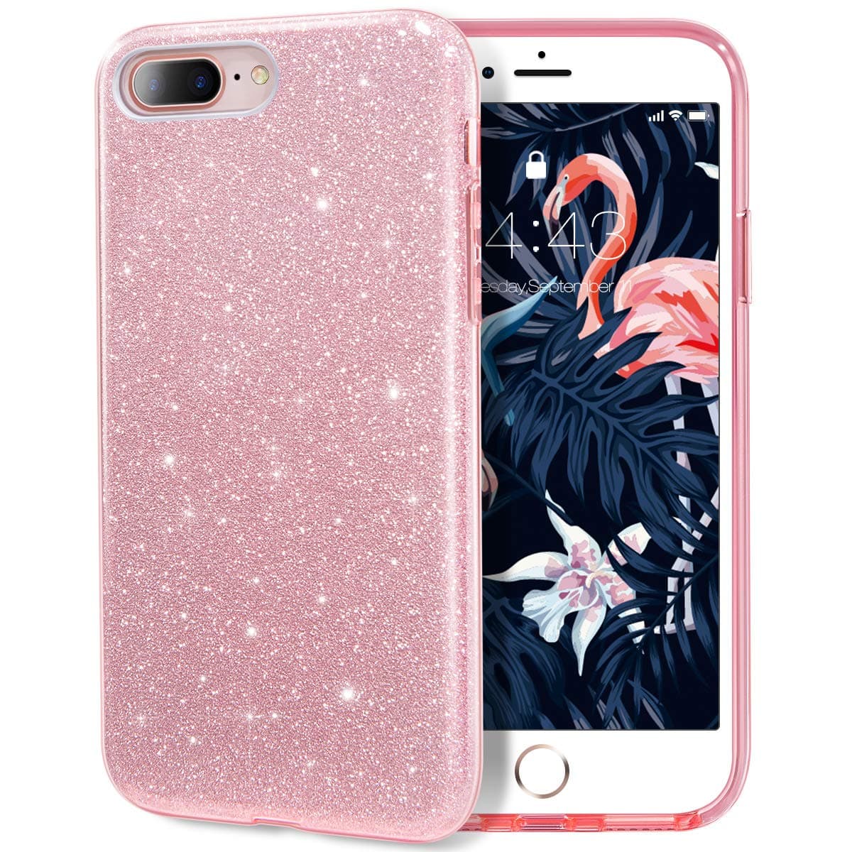 MILPROX iPhone 8 Plus Case, iPhone 7 Plus Glitter Sparkly Pretty Cute Premium 3 Layer Hybrid Anti-Slick/Protective/Soft Slim Thin Case for Girls/Women iPhone 7 Plus / 8 Plus - Pink [Rose Gold]