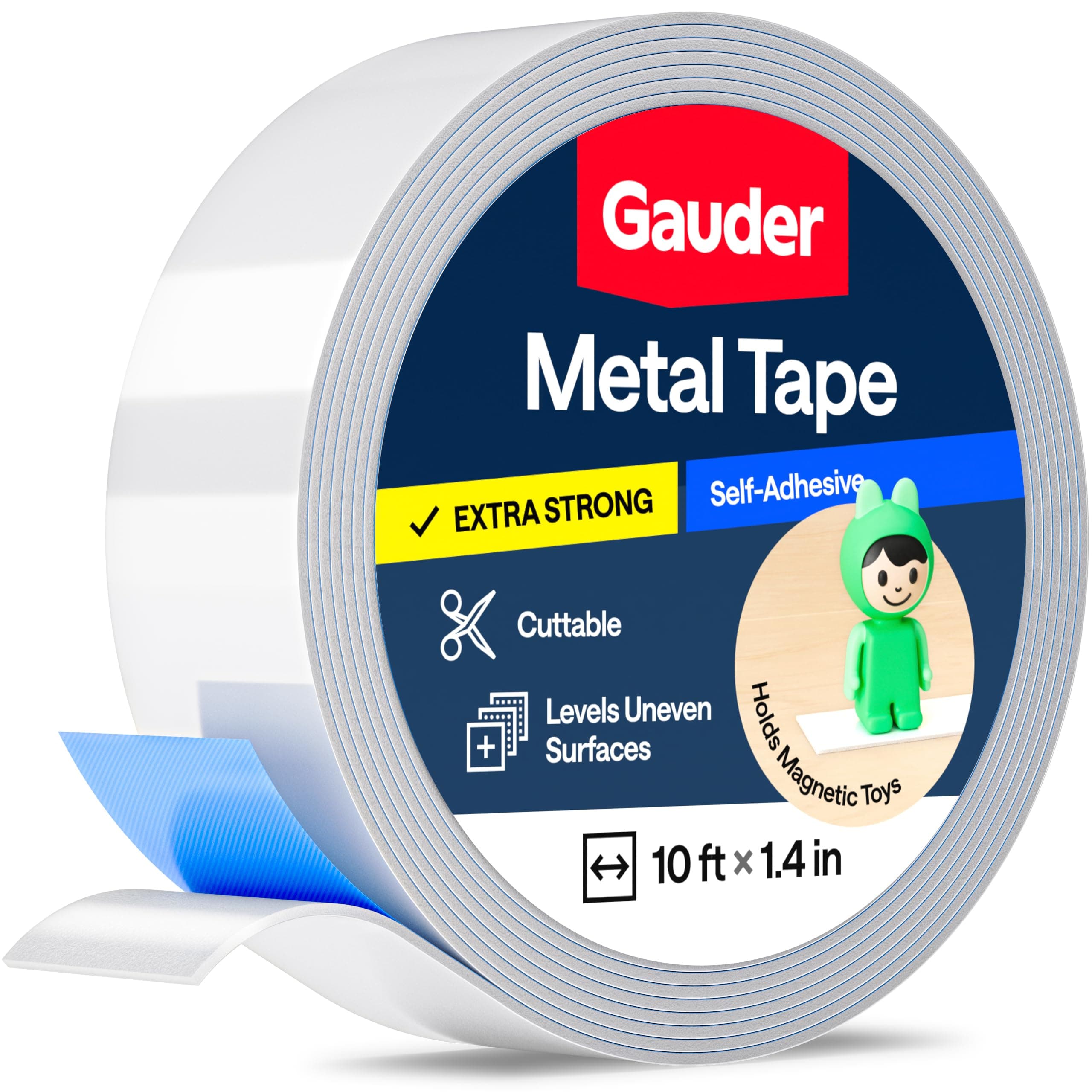 Self-Adhesive Metal Tape - Ideal for Tonie Figures & Shelves - Holding Surface for Magnets - Ferrous Tape with Foam Adhesive - Thin Metal Steel Strip (10 ft x 1.4 in)
